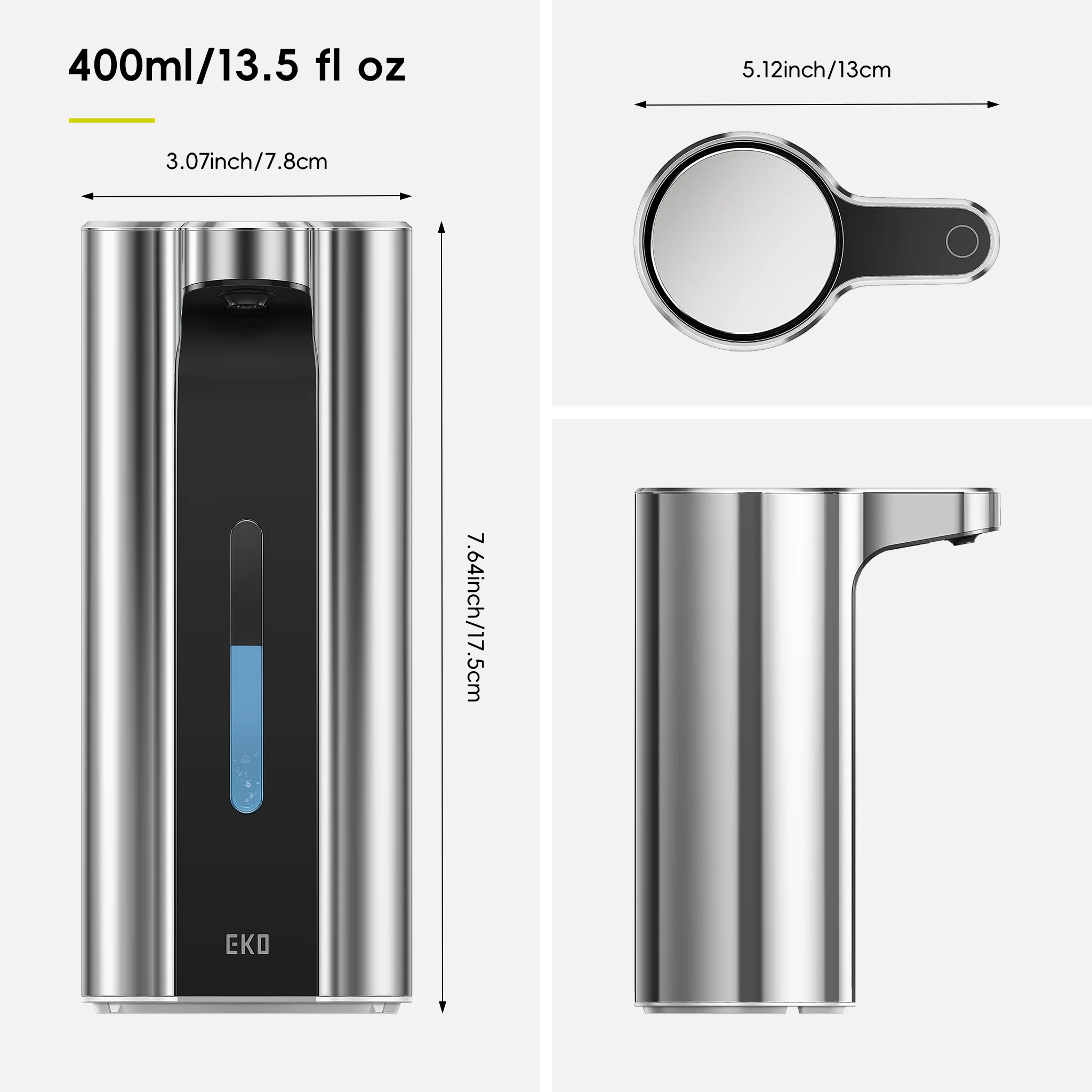 Aroma Pro 13.5 fl oz Touchless Automatic Liquid Soap Dispenser-Chrome Metallic - Image 9
