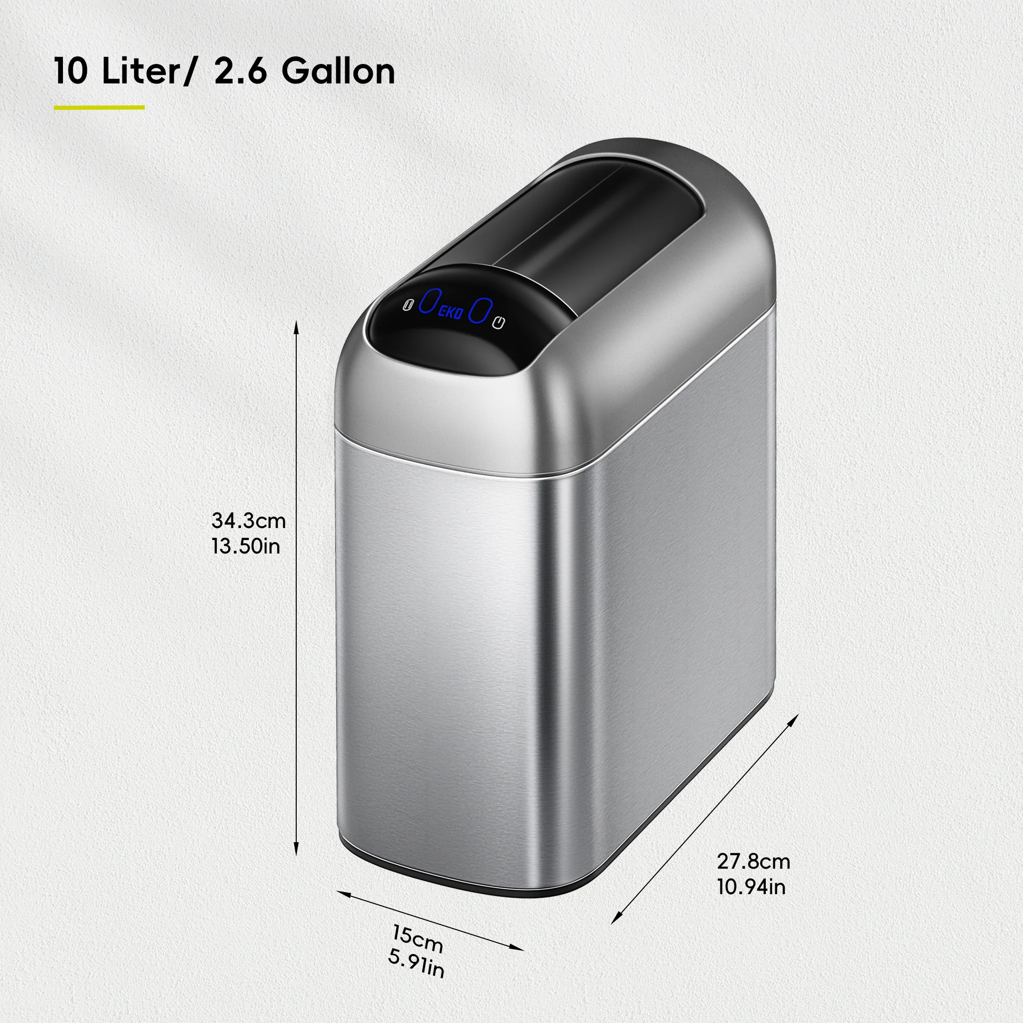 Astro 10L / 2.6 Gallon Slim Sensor Trash Can with Butterfly Lid-Matte Stainless Steel - Image 10