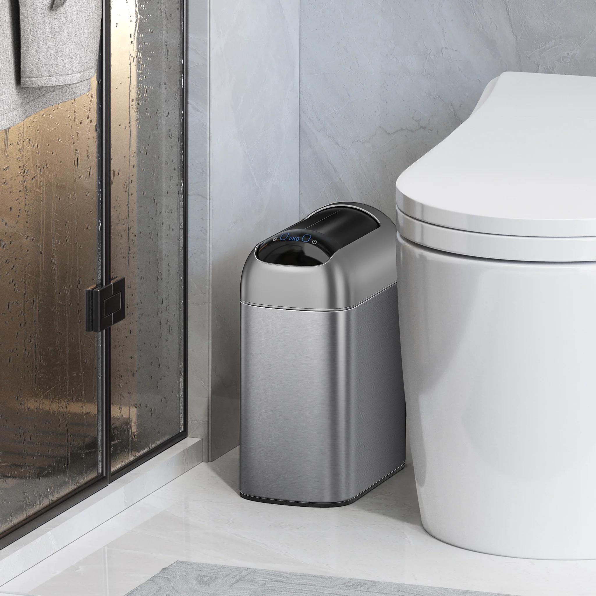 Astro 10L / 2.6 Gallon Slim Sensor Trash Can with Butterfly Lid-Matte Stainless Steel - Image 2
