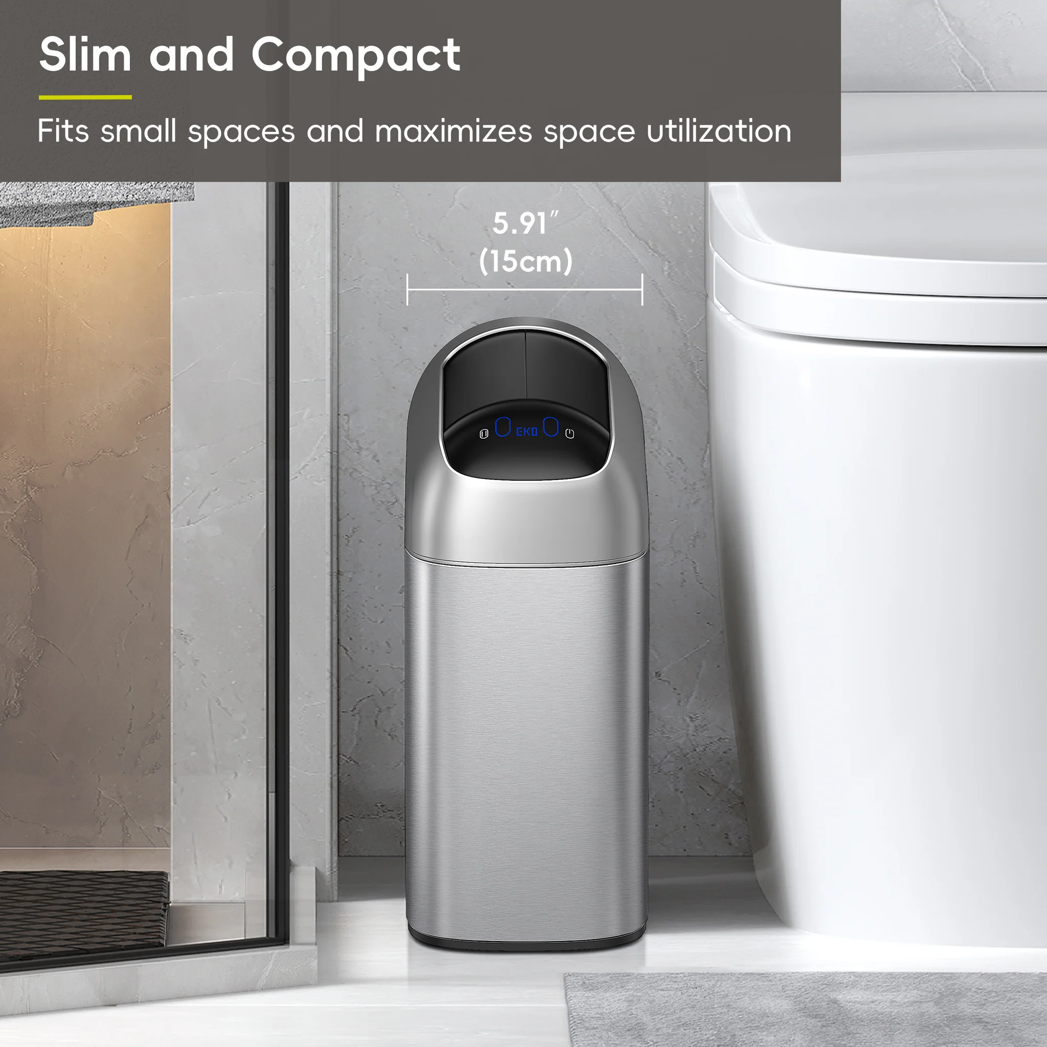 Astro 10L / 2.6 Gallon Slim Sensor Trash Can with Butterfly Lid-Matte Stainless Steel - Image 4