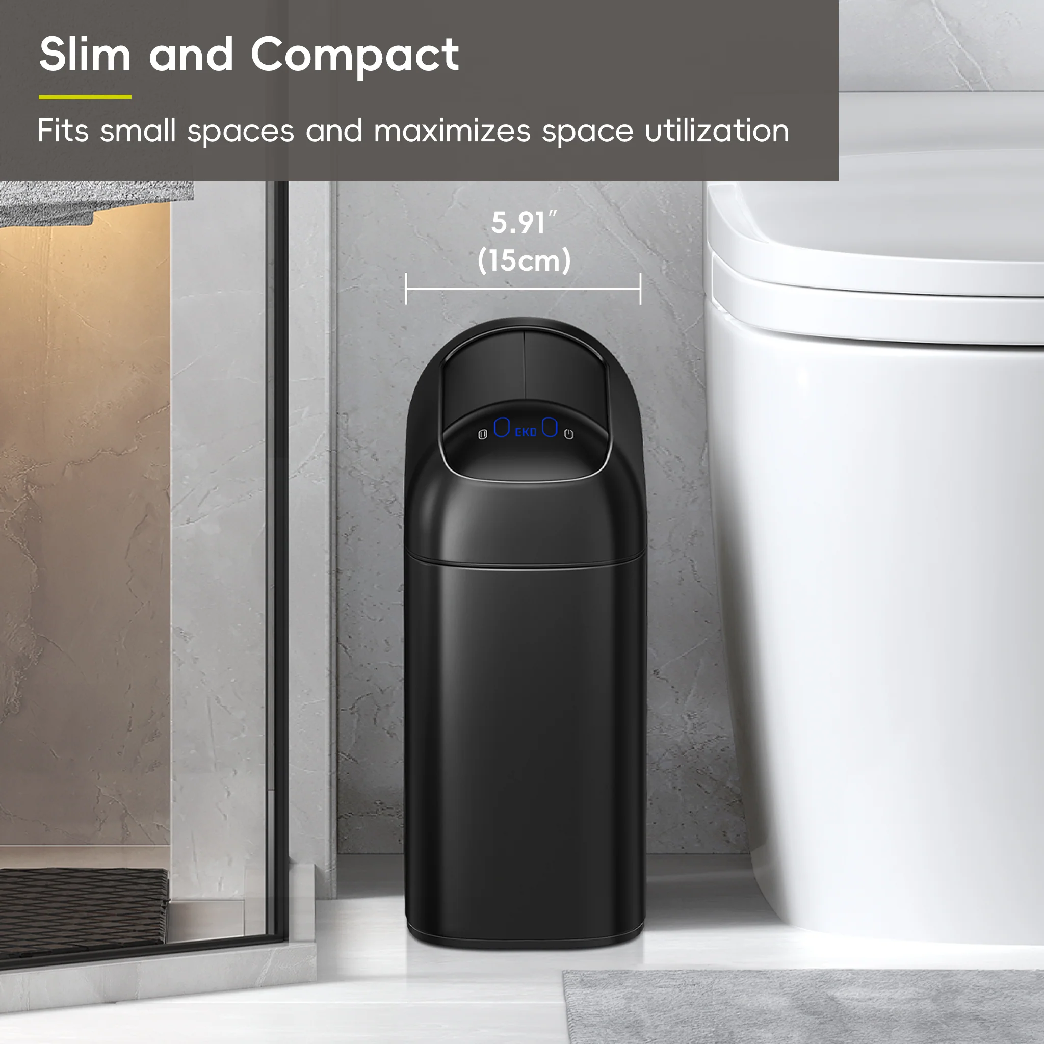 Astro  10L / 2.6 Gallon Slim Sensor Trash Can with Soft-Close Butterfly Lid-Matte Black - Image 4