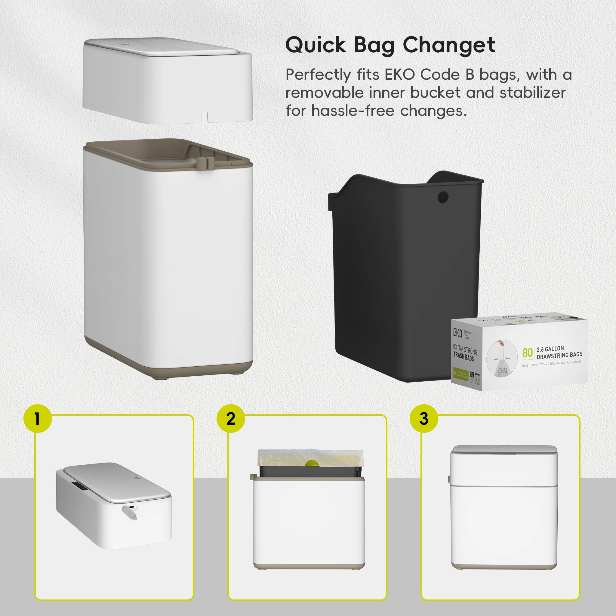 Bono Sensor Bathroom Trash Can with Lid - 8L/2.1 Gallon-White - Image 3