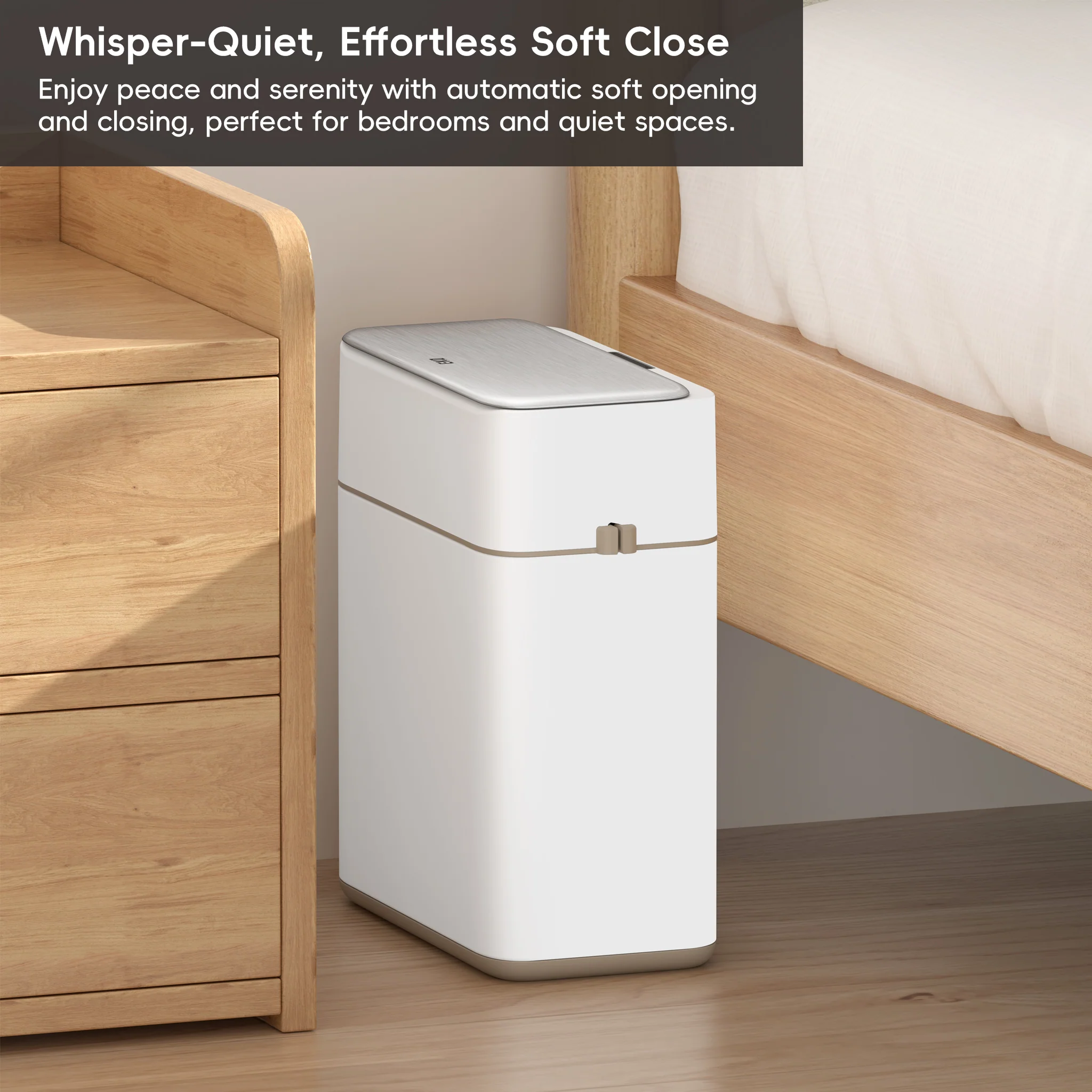 Bono Sensor Bathroom Trash Can with Lid - 8L/2.1 Gallon-White - Image 4