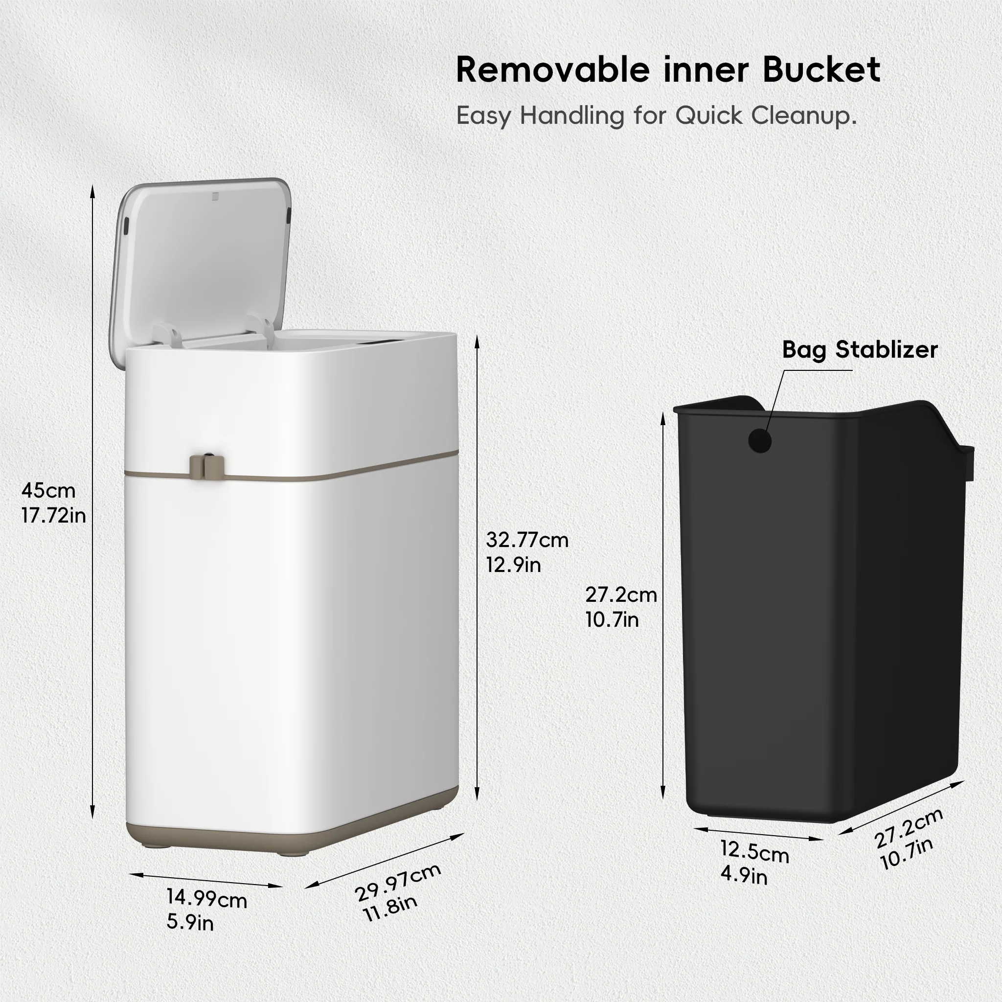 Bono Sensor Bathroom Trash Can with Lid - 8L/2.1 Gallon-White - Image 6