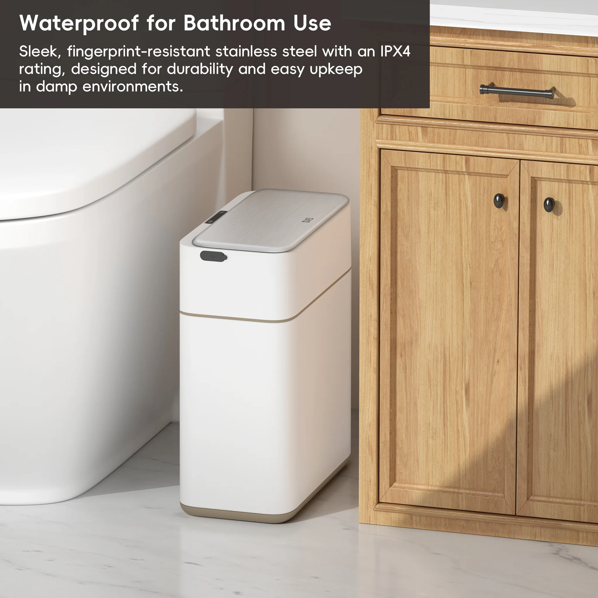 Bono Sensor Bathroom Trash Can with Lid - 8L/2.1 Gallon-White - Image 7