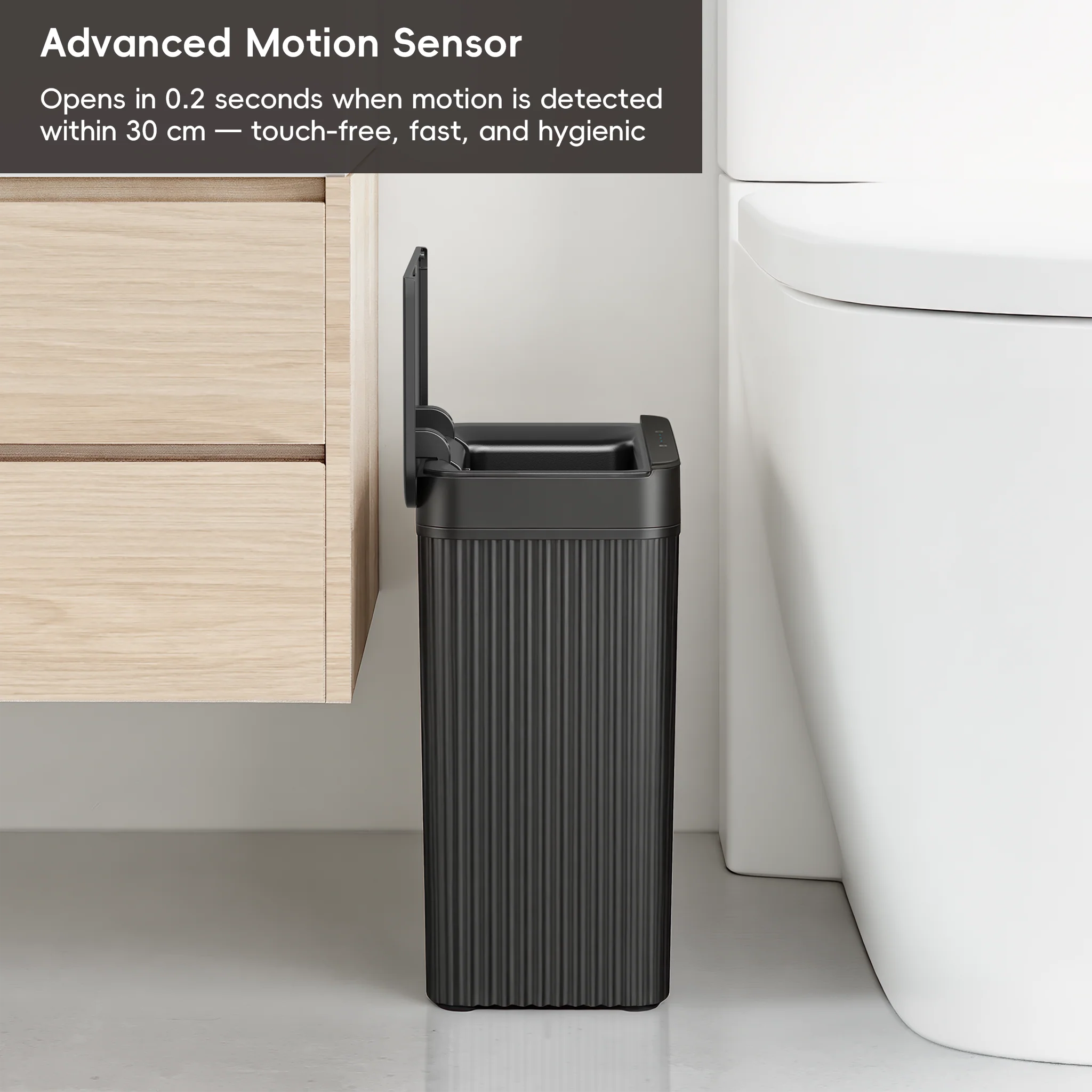 Brio 10L / 2.6 Gallon in Black Compact Design Motion Sensor Trash Can - Image 6