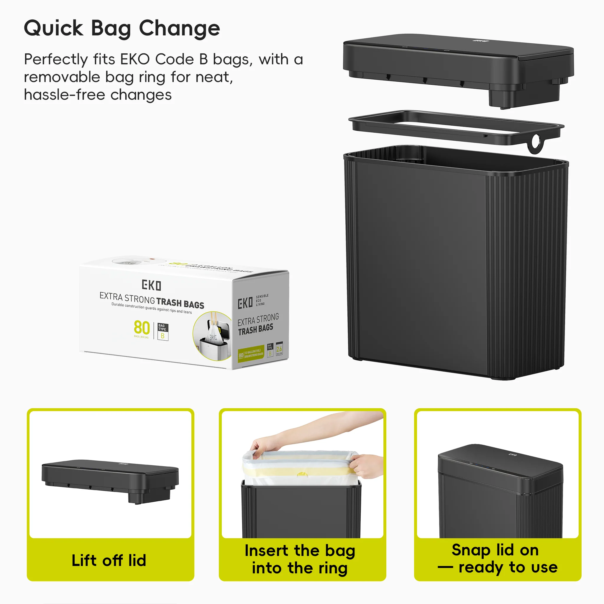 Brio 10L / 2.6 Gallon in Black Compact Design Motion Sensor Trash Can - Image 7