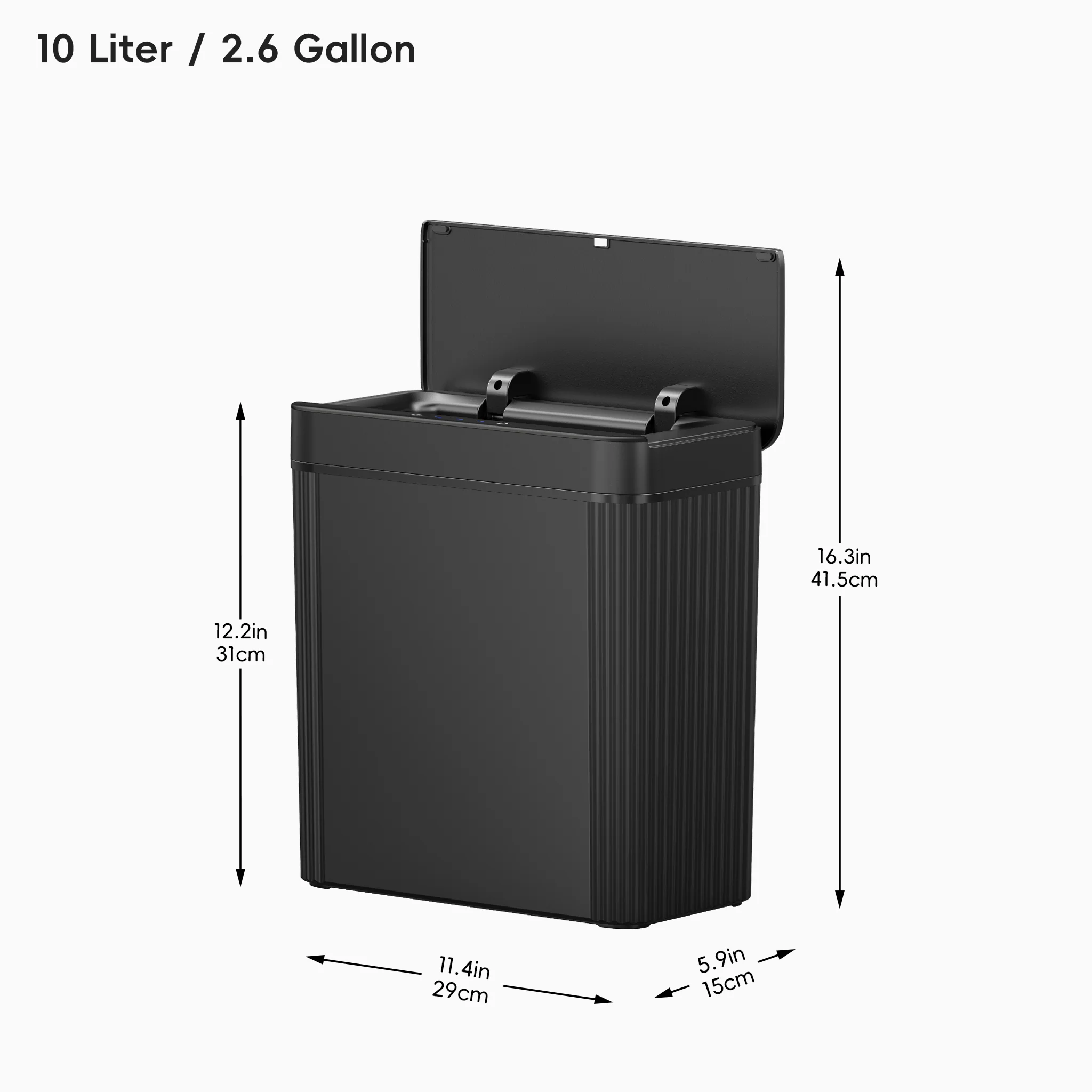 Brio 10L / 2.6 Gallon in Black Compact Design Motion Sensor Trash Can - Image 9