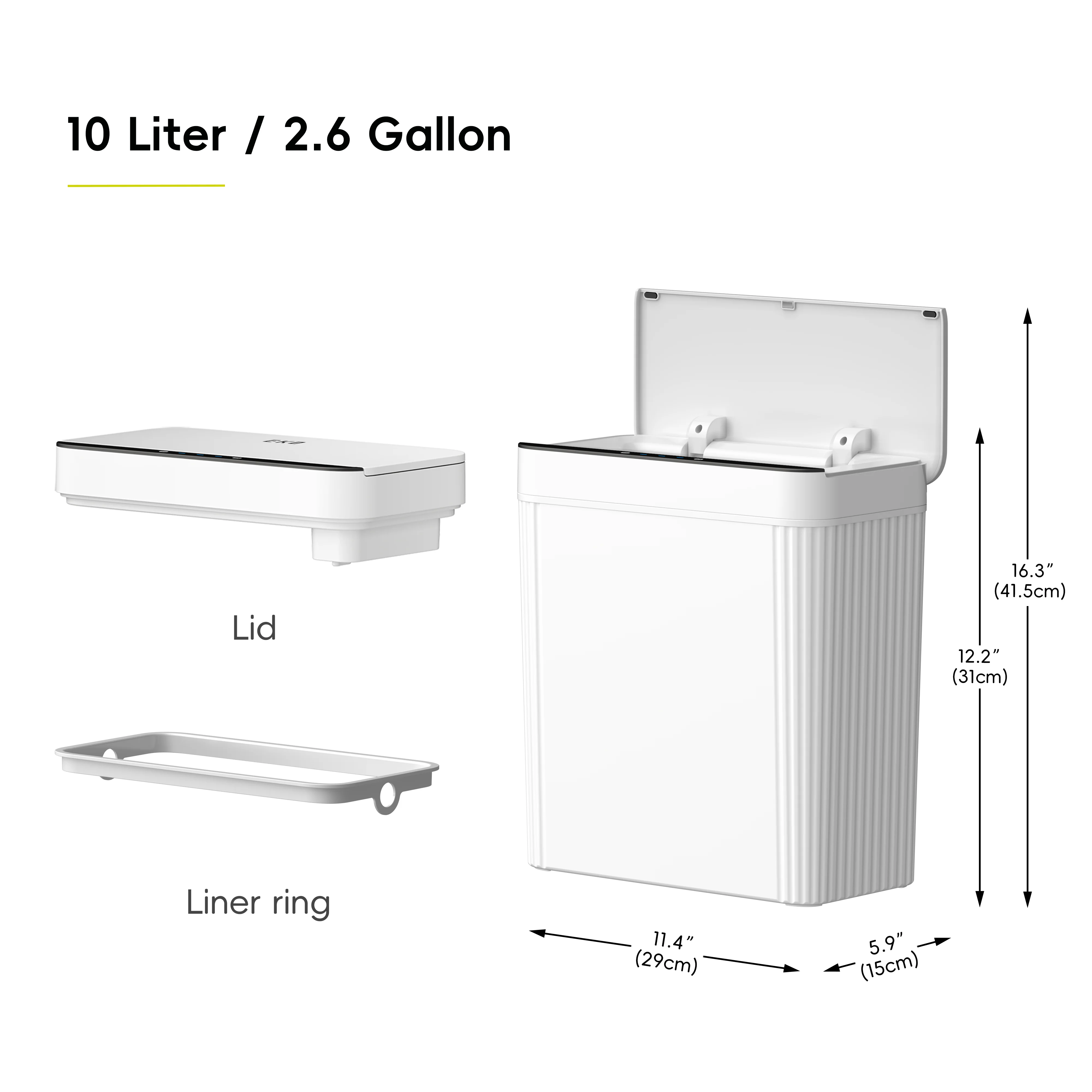 Brio 10L / 2.6 Gallon in White Compact Design Motion Sensor Trash Can - Image 4