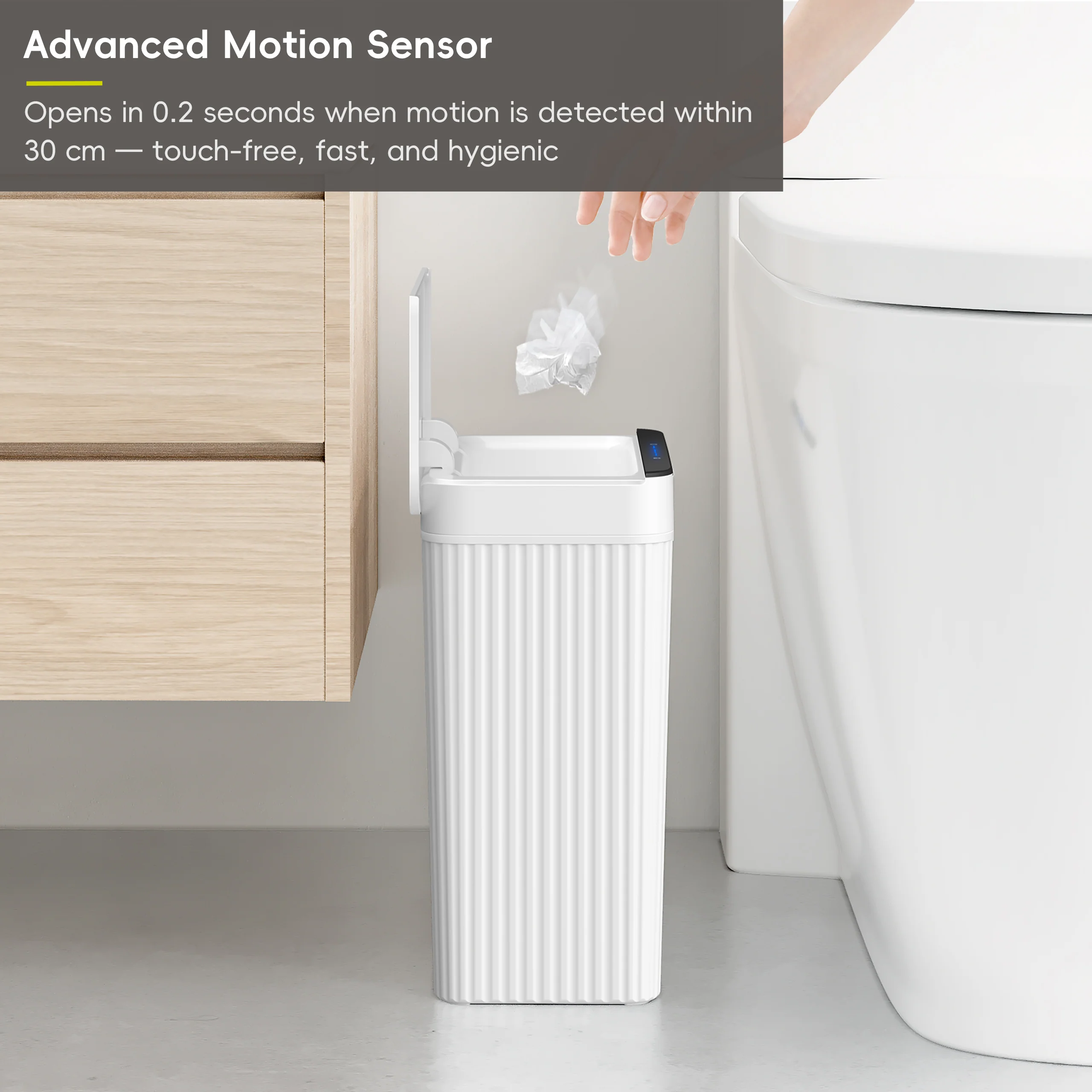 Brio 10L / 2.6 Gallon in White Compact Design Motion Sensor Trash Can - Image 7