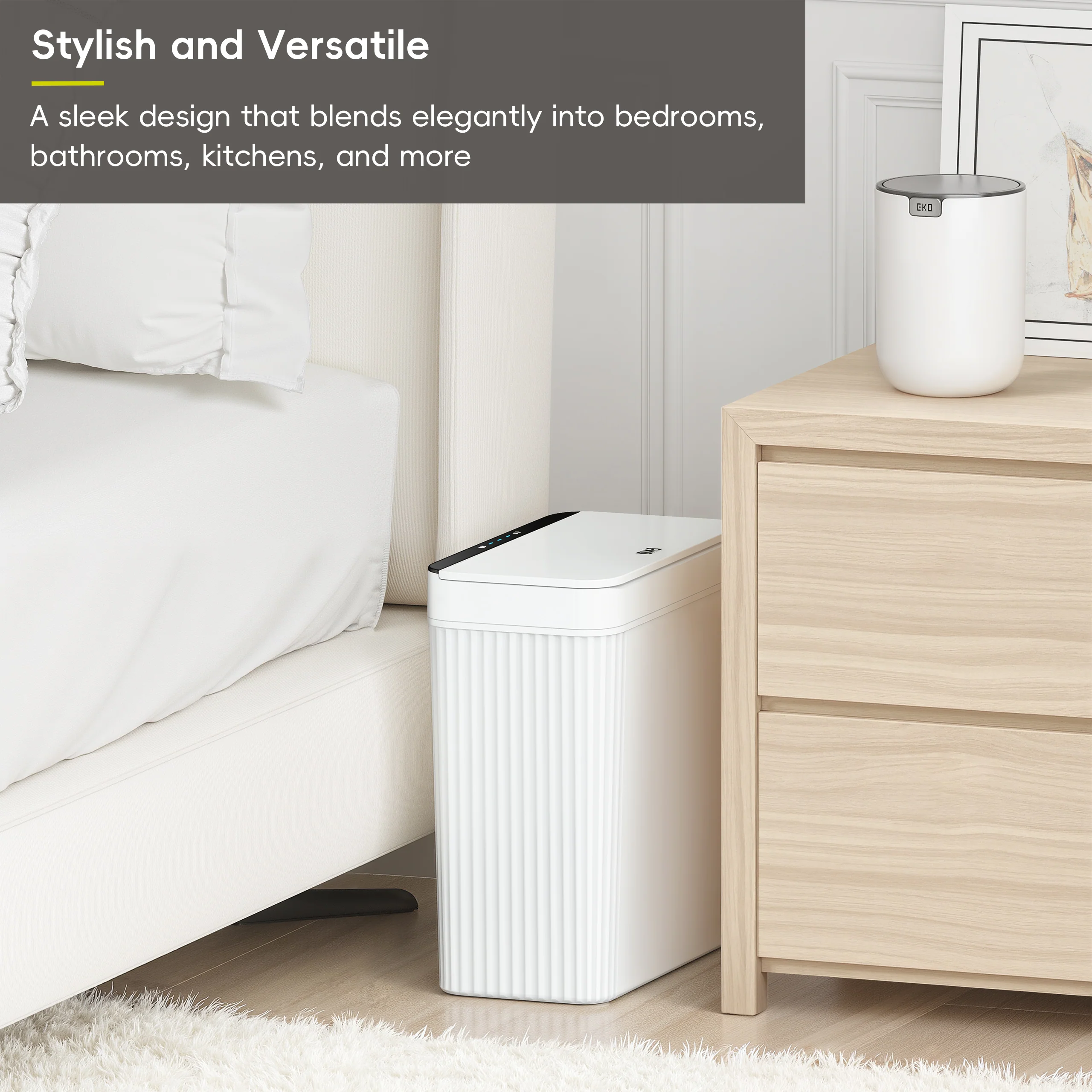Brio 10L / 2.6 Gallon in White Compact Design Motion Sensor Trash Can - Image 8
