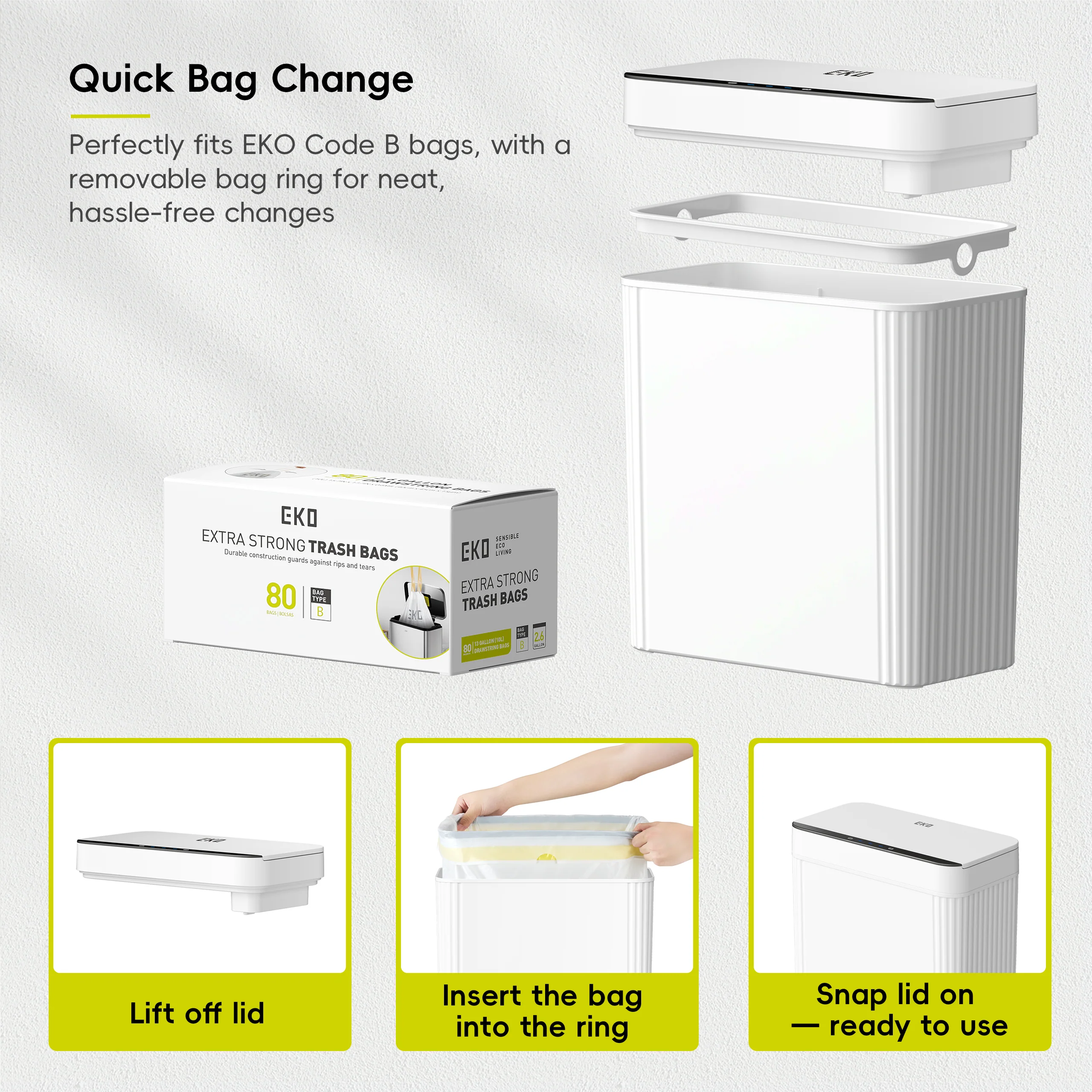 Brio 10L / 2.6 Gallon in White Compact Design Motion Sensor Trash Can - Image 9