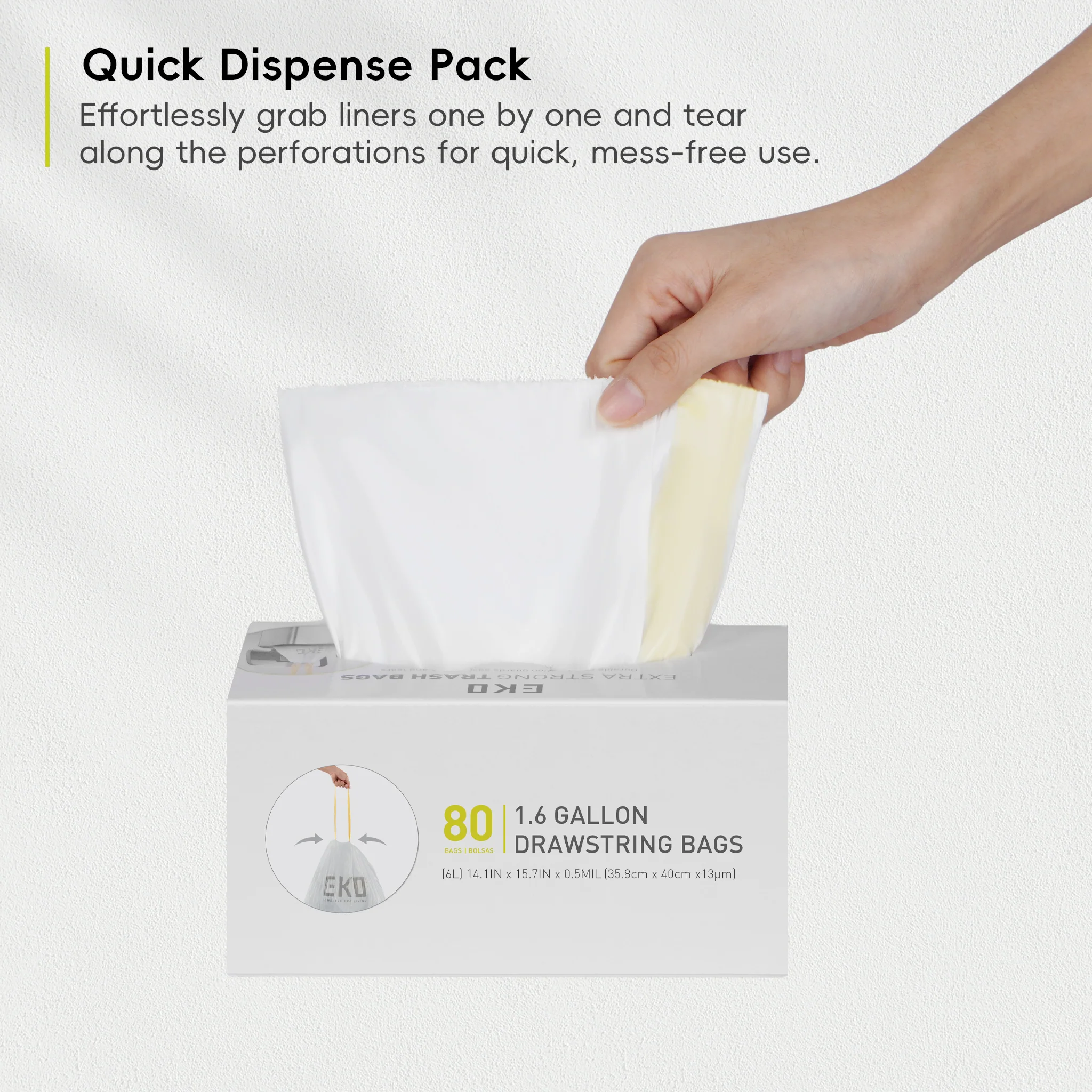 Code A - 1.6 Gallon Easy-Dispense Roll Trash Bag - 80 Count (3-6L) - Image 8