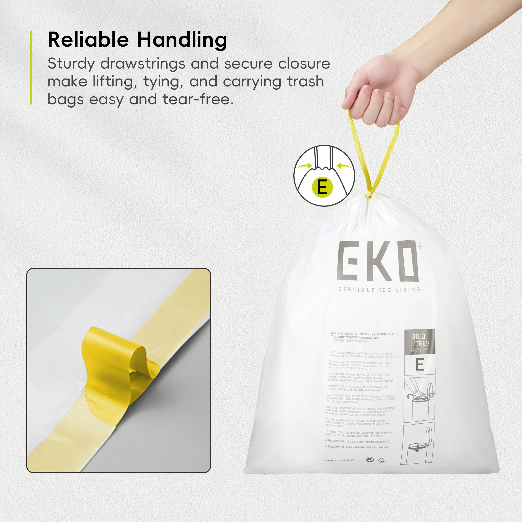 Code E - 8 Gallon Easy-Dispense Roll Trash Bag - 80 Count (30.3-36L) - Image 4