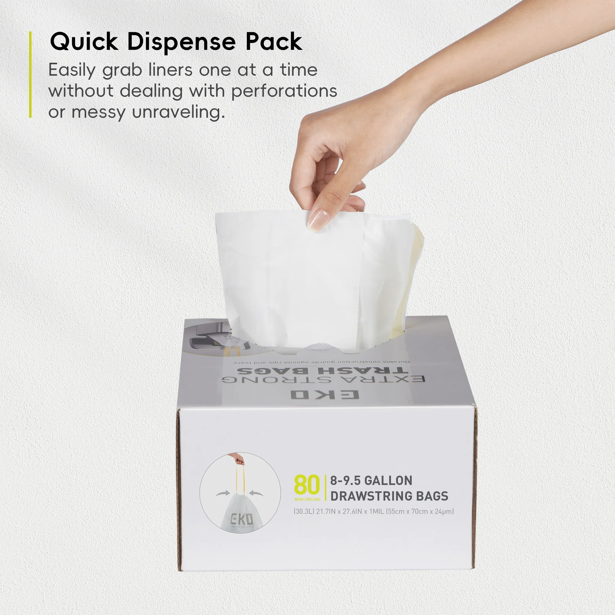 Code E - 8 Gallon Easy-Dispense Roll Trash Bag - 80 Count (30.3-36L) - Image 8