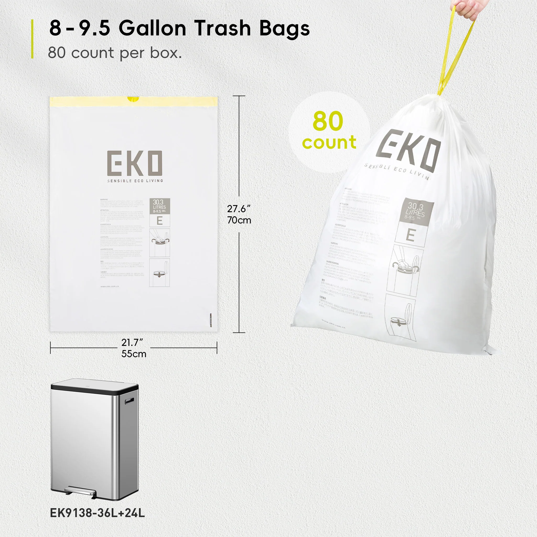 Code E - 8 Gallon Easy-Dispense Roll Trash Bag - 80 Count (30.3-36L) - Image 9