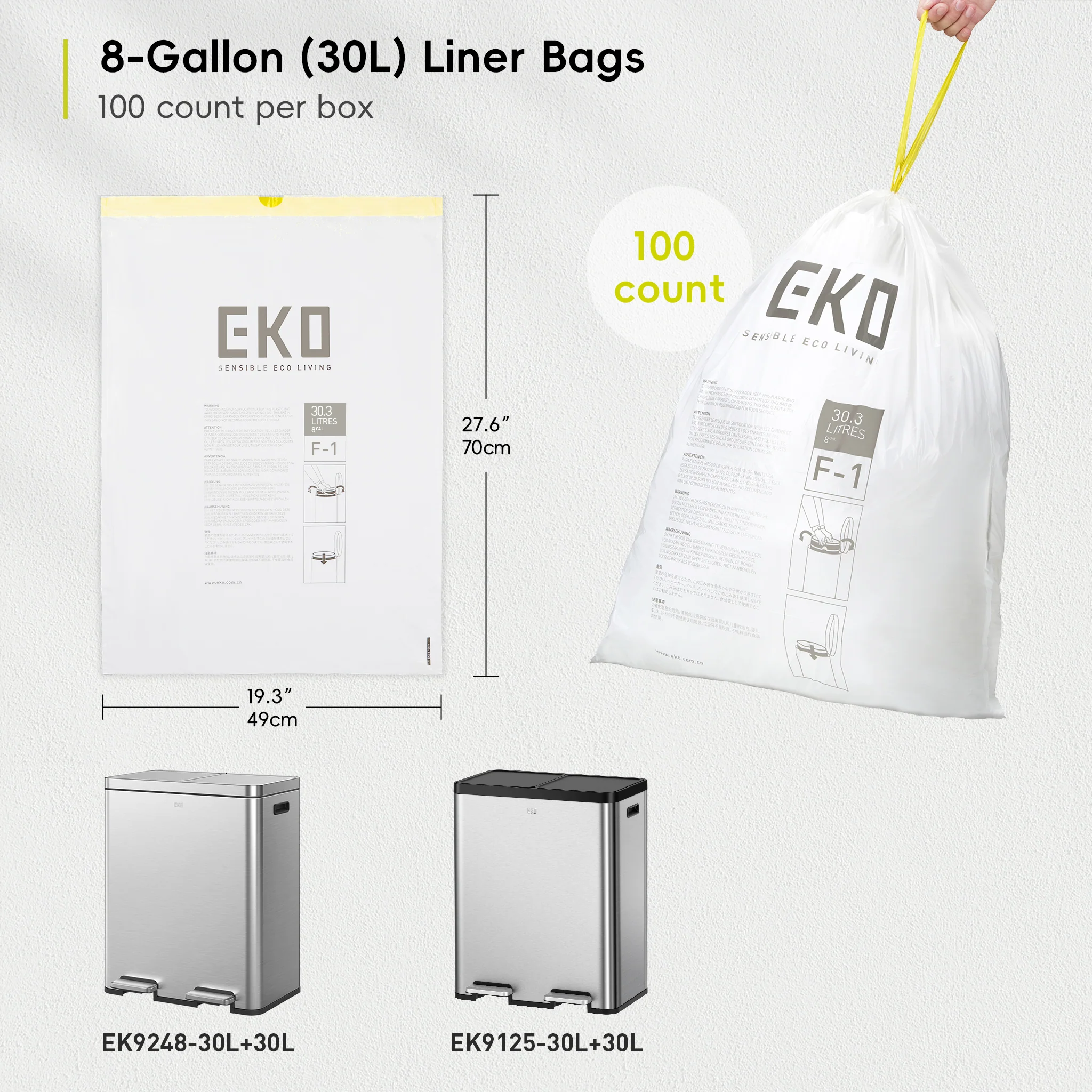 Code F-1 Slim - 8 Gallon Garbage Bags - 100 Count (30.3L) - Image 3