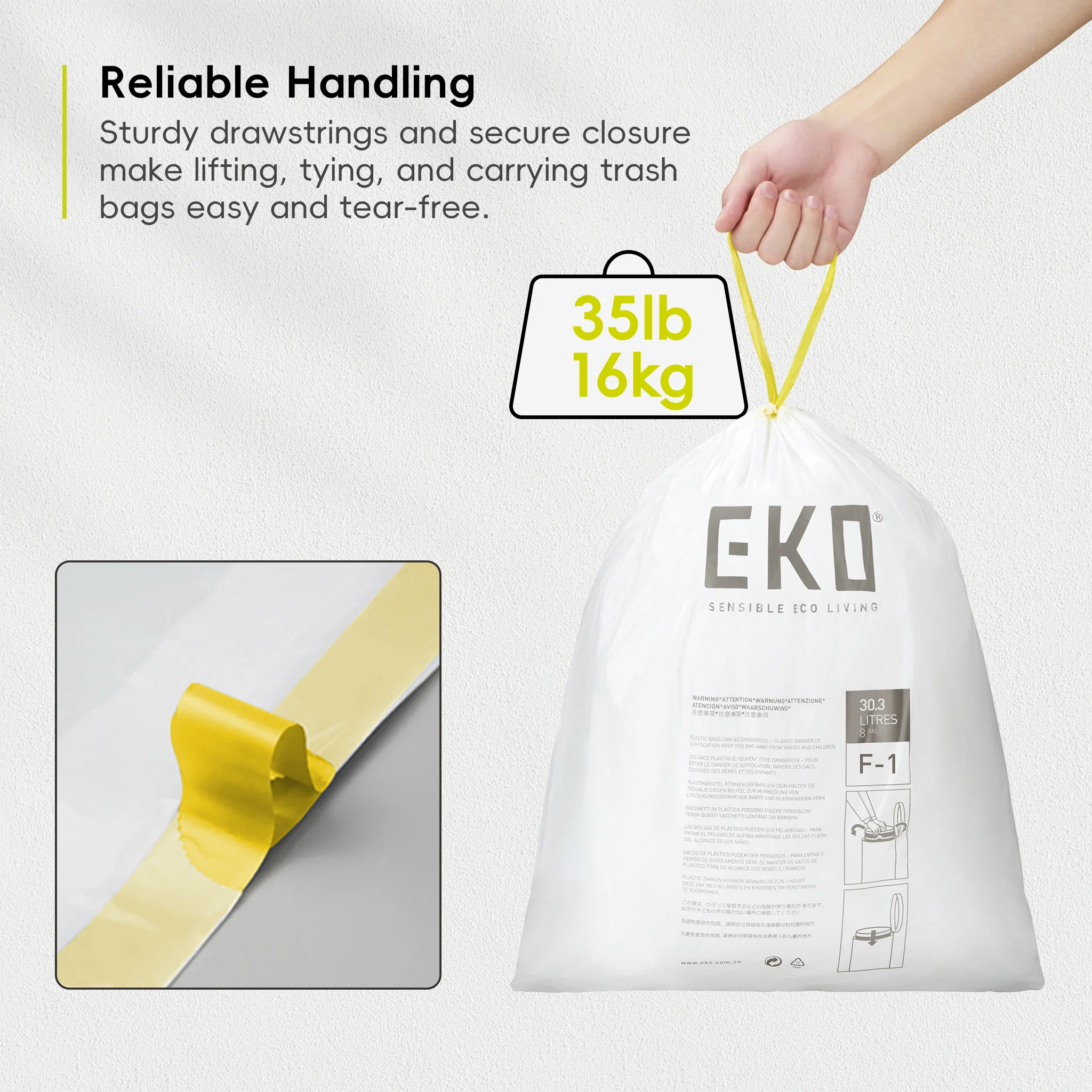 Code F-1 Slim - 8 Gallon Garbage Bags - 100 Count (30.3L) - Image 7