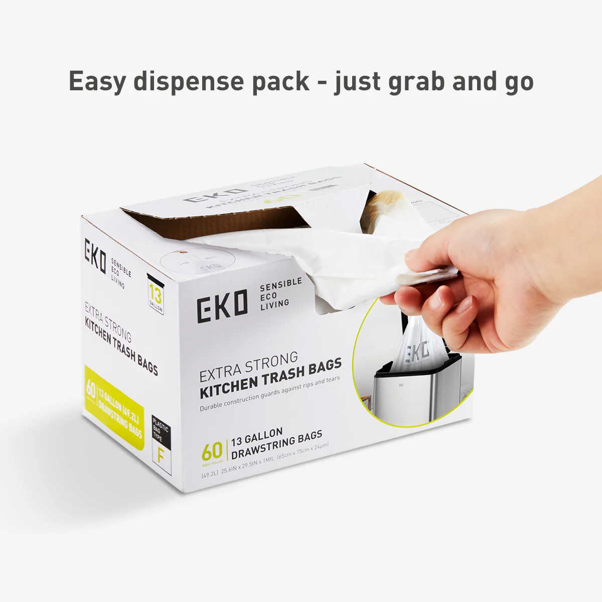 Code F - 13 Gallon Easy-Dispense Roll Trash Bag - 240 Count - Image 7