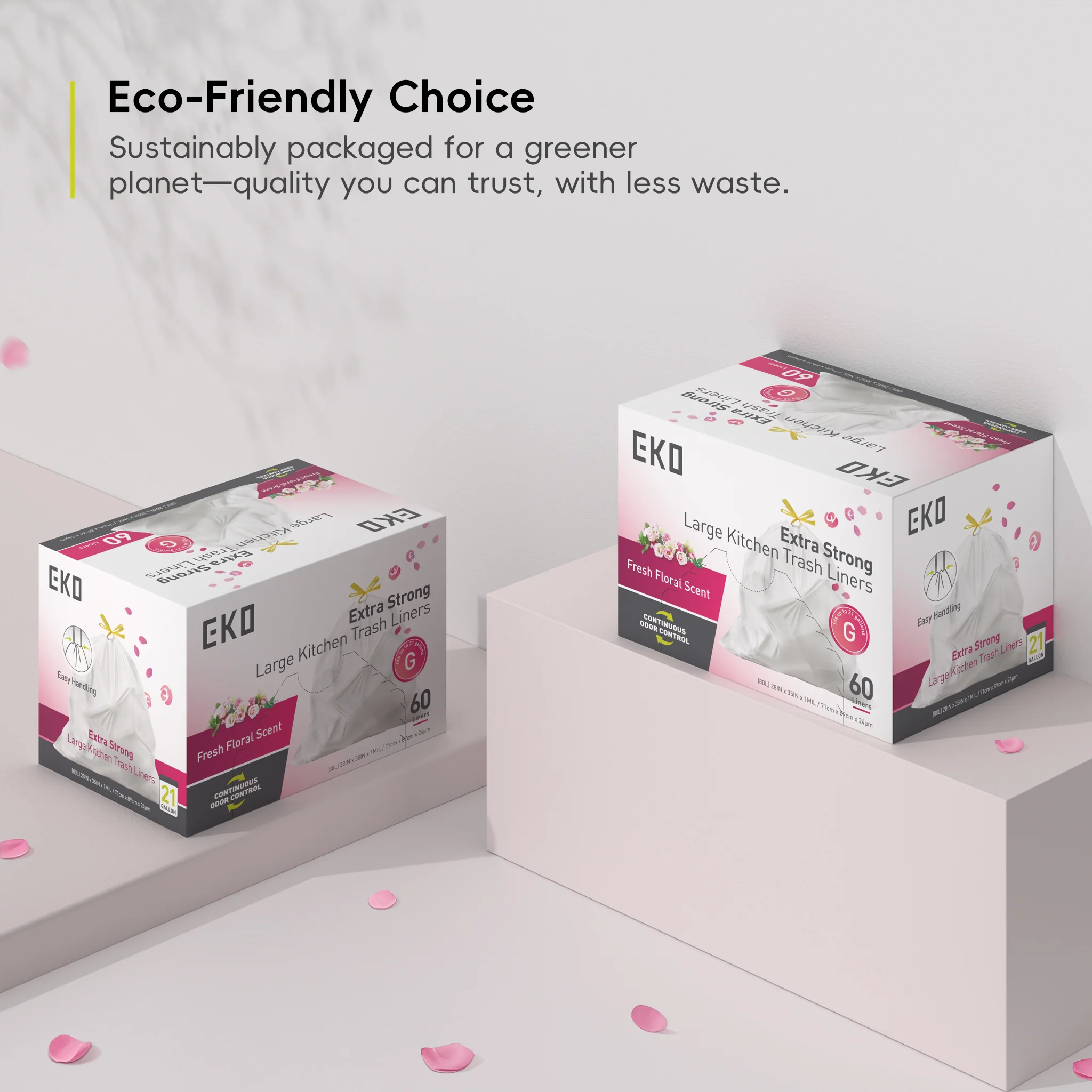 Code G -21 Gallon Easy-Dispense Roll Trash Bag - 60 Count-Fresh Floral Scent - Image 9