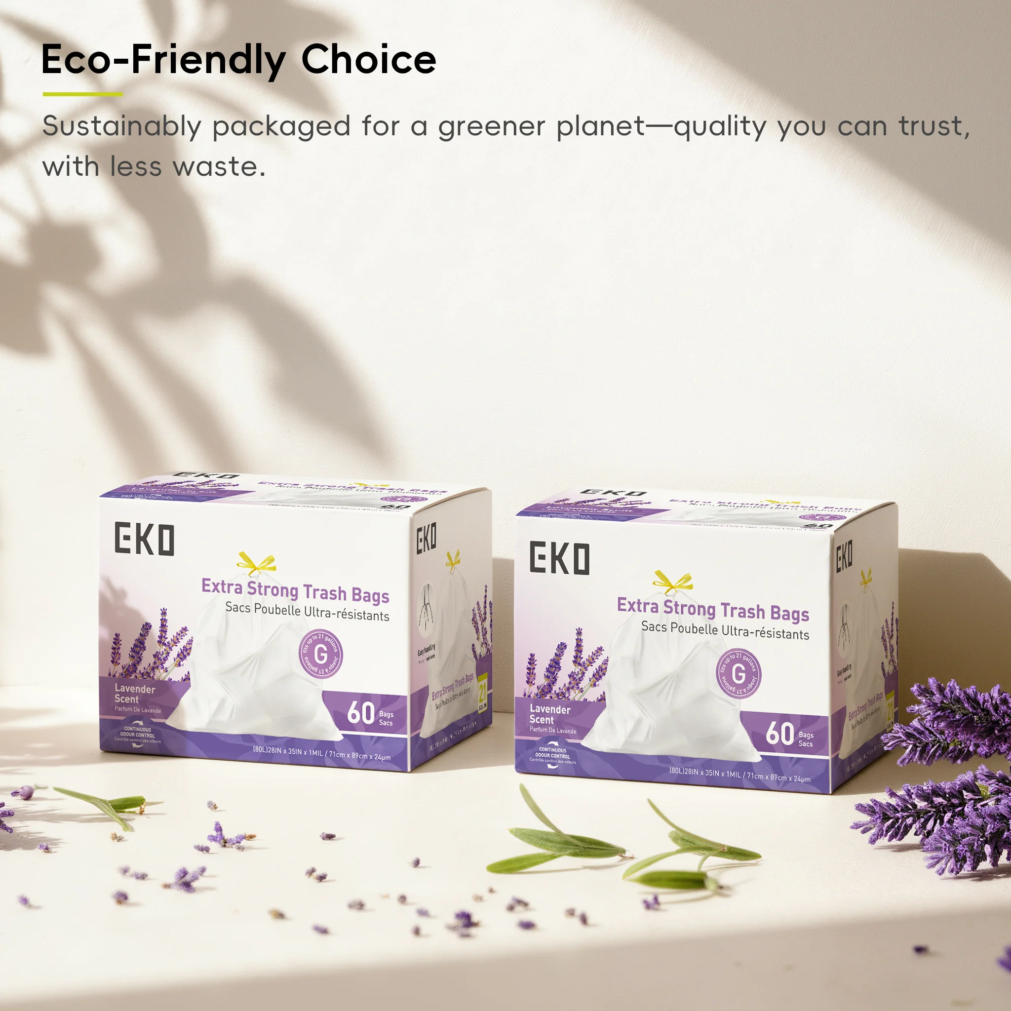 Code G -21 Gallon Easy-Dispense Roll Trash Bag - 60 Count-Lavender Scent - Image 5
