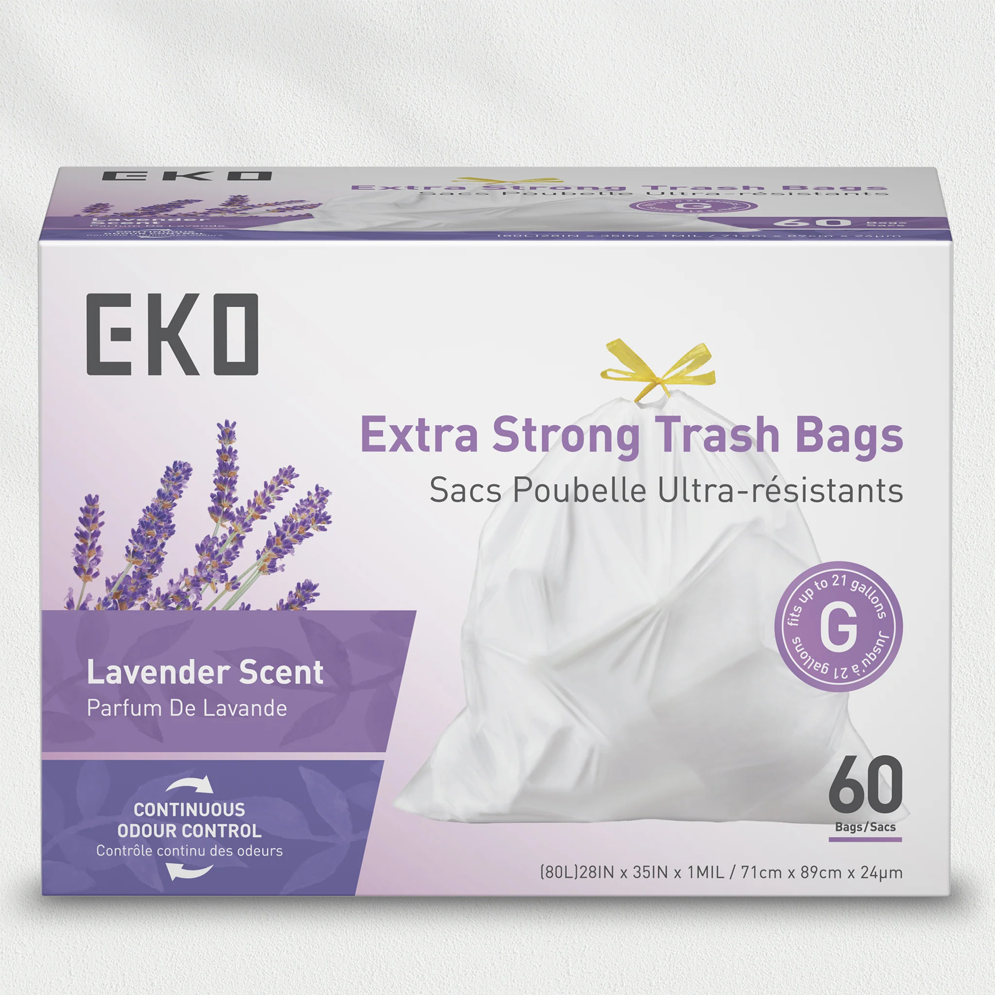 Code G -21 Gallon Easy-Dispense Roll Trash Bag - 60 Count-Lavender Scent - Image 9