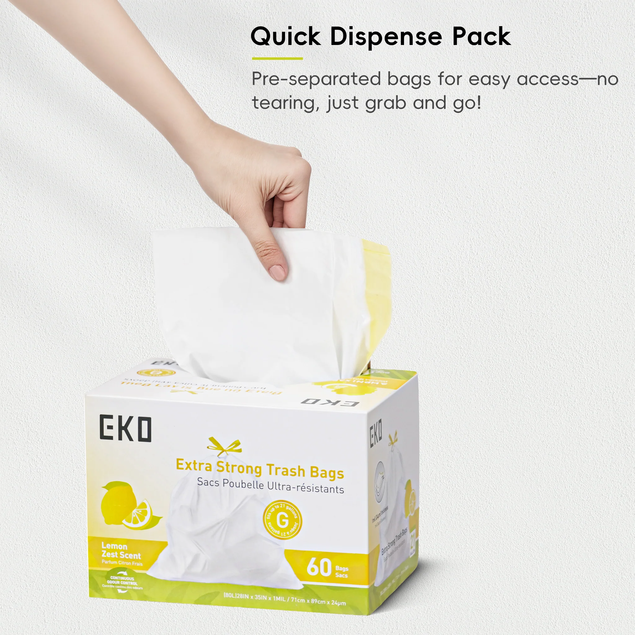 Code G -21 Gallon Easy-Dispense Roll Trash Bag - 60 Count-Lemon Scent - Image 4
