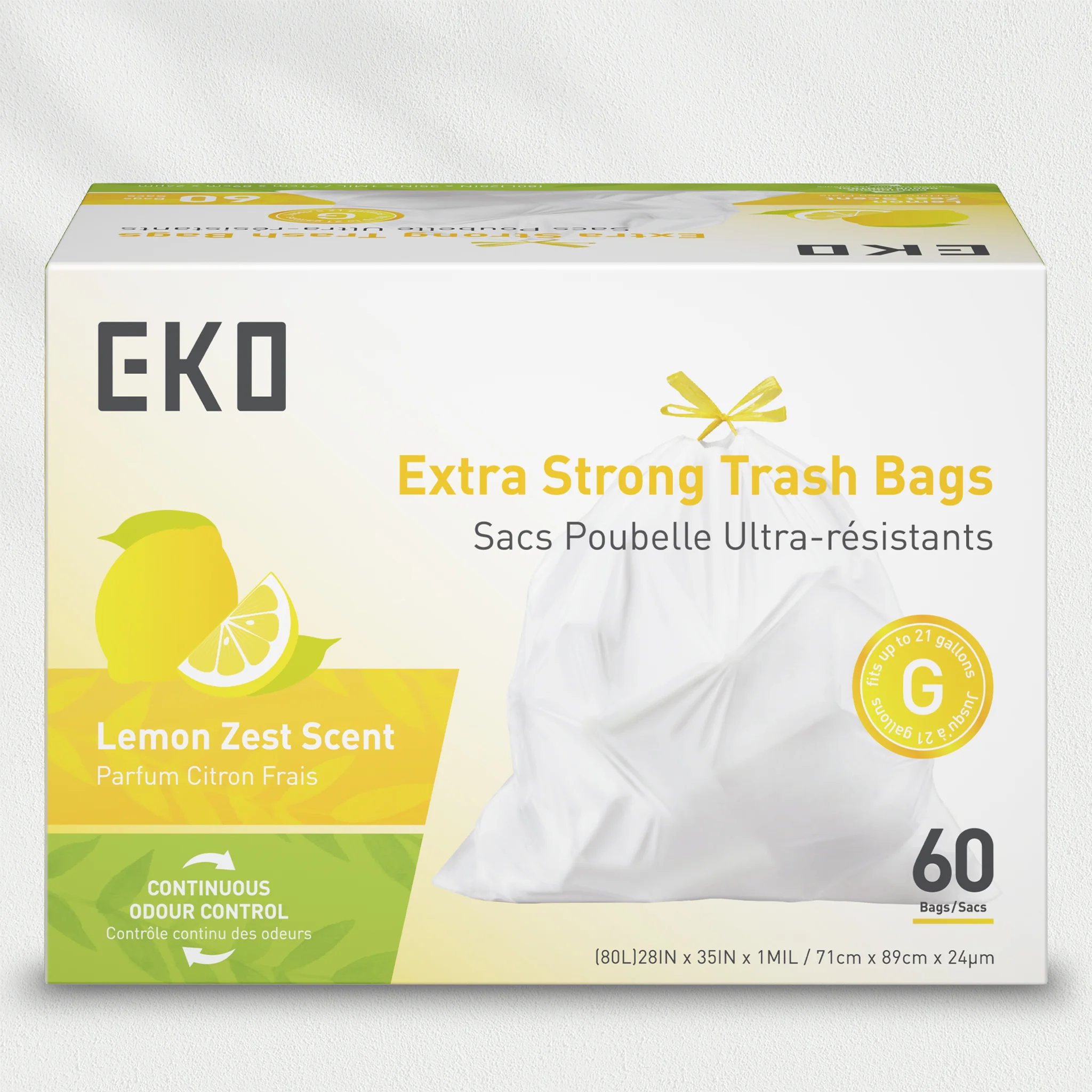 Code G -21 Gallon Easy-Dispense Roll Trash Bag - 60 Count-Lemon Scent - Image 9