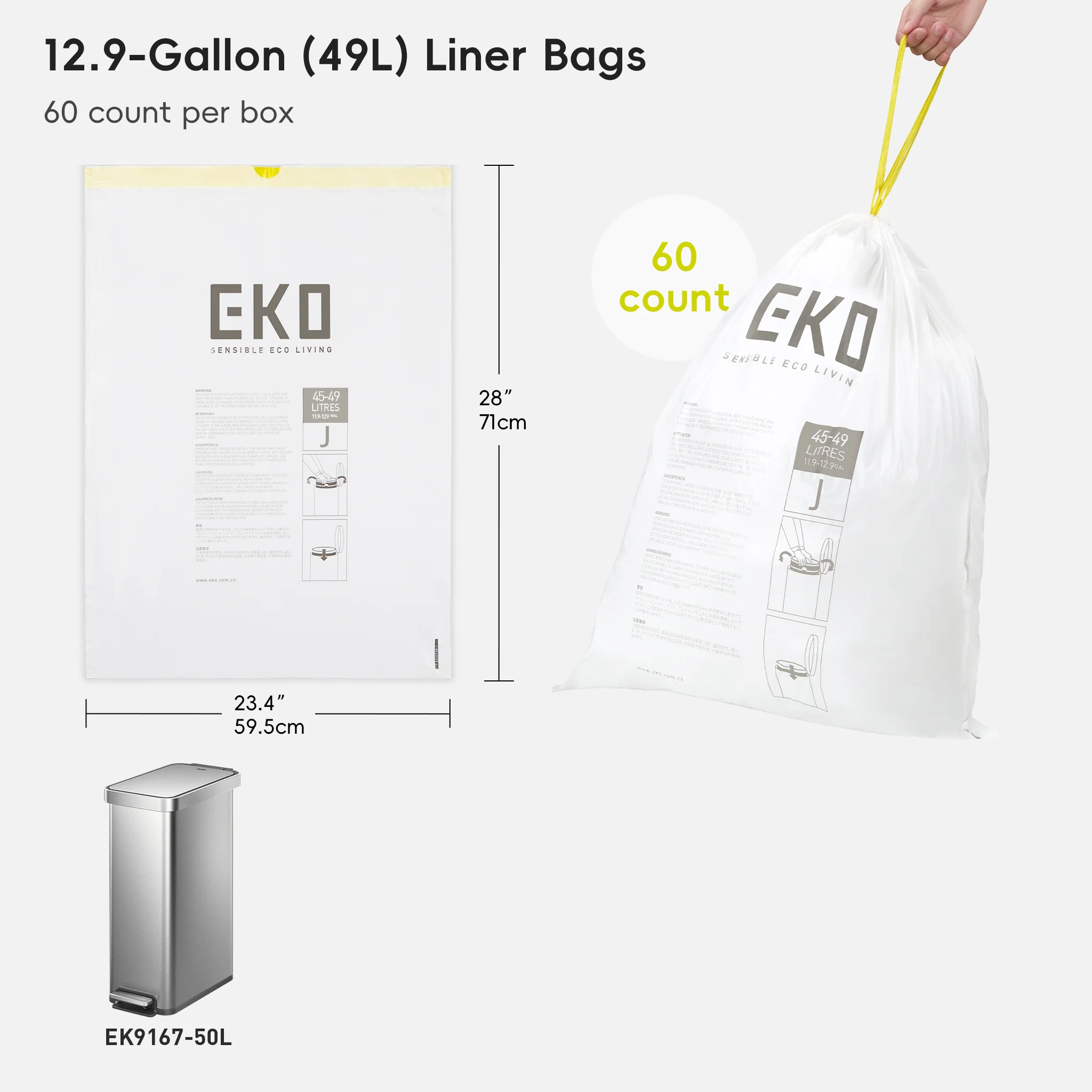 Code J - 12.9 Gallon (45-49L) Easy-Dispense Roll Trash Bag - 60 Count - Image 5