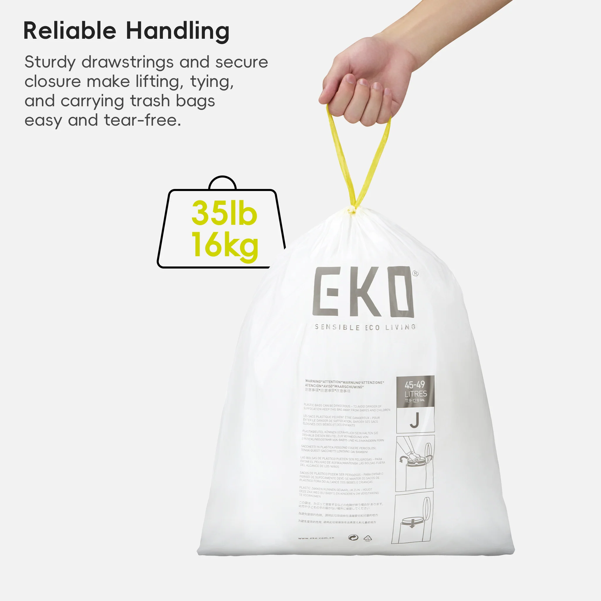 Code J - 12.9 Gallon (45-49L) Easy-Dispense Roll Trash Bag - 60 Count - Image 8