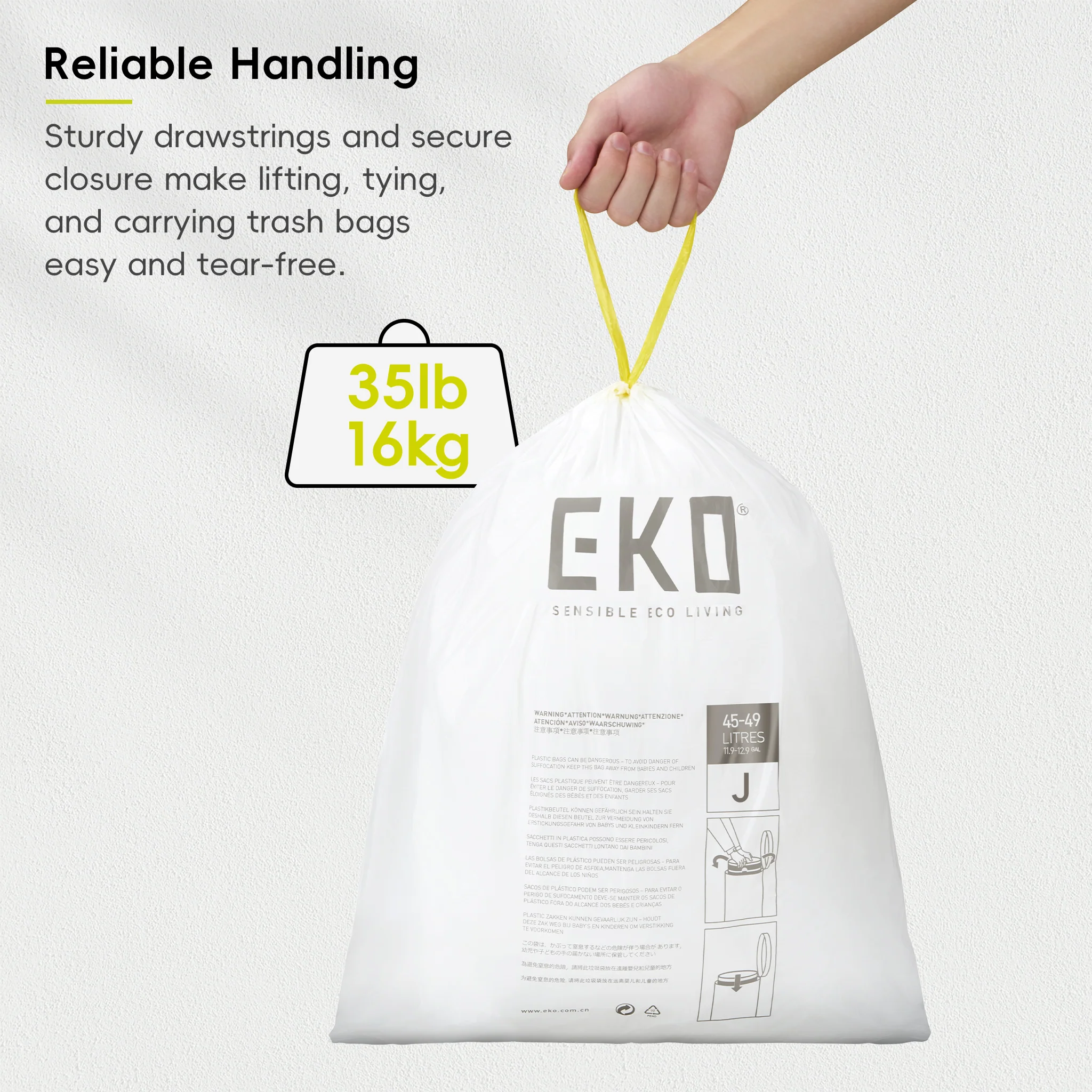 Code J - 12.9 Gallon (45-49L) Easy-Dispense Roll Trash Bag - 110 Count - Image 5