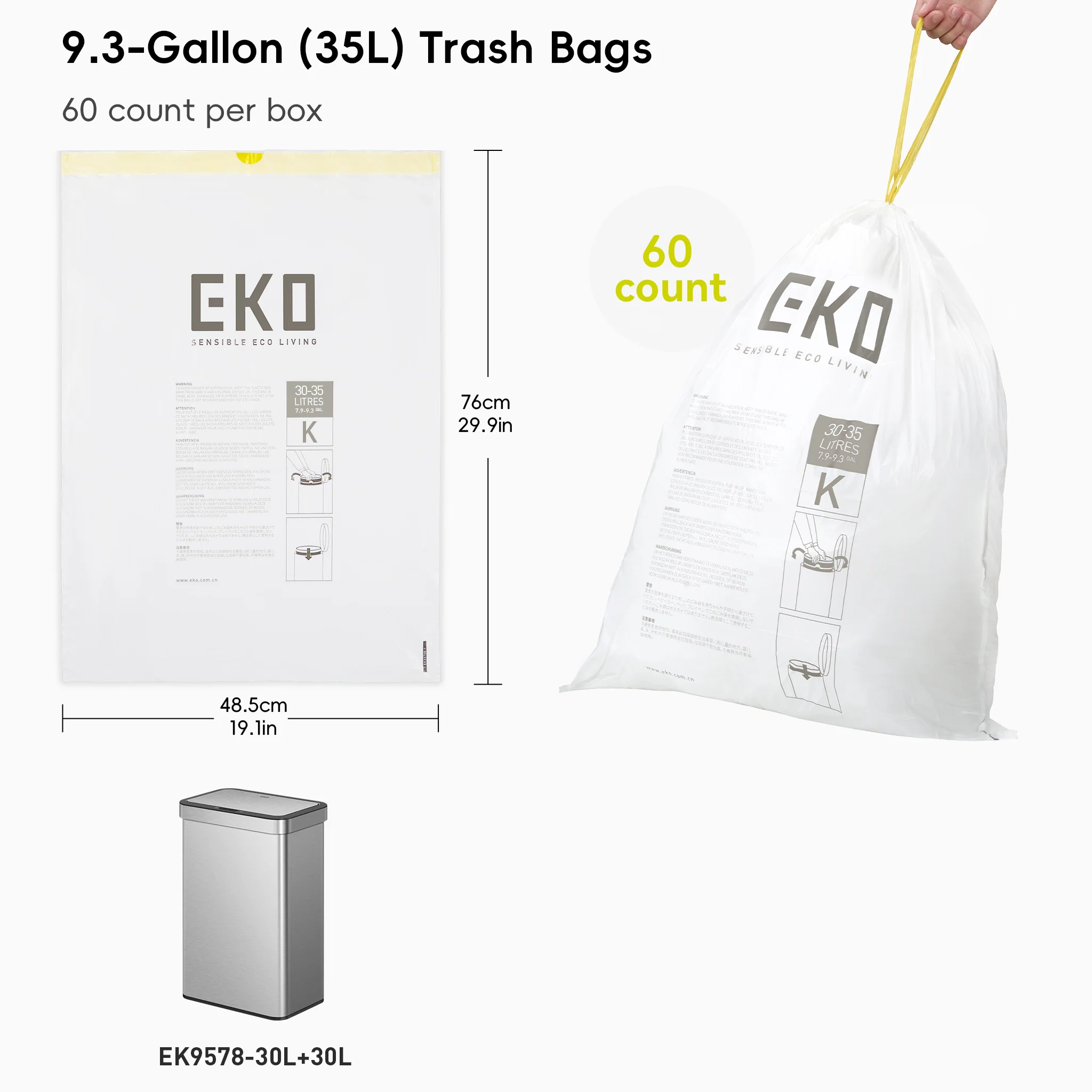 Code K -9.3 Gallon Easy-Dispense Roll Trash Bag - 60 Count - Image 7