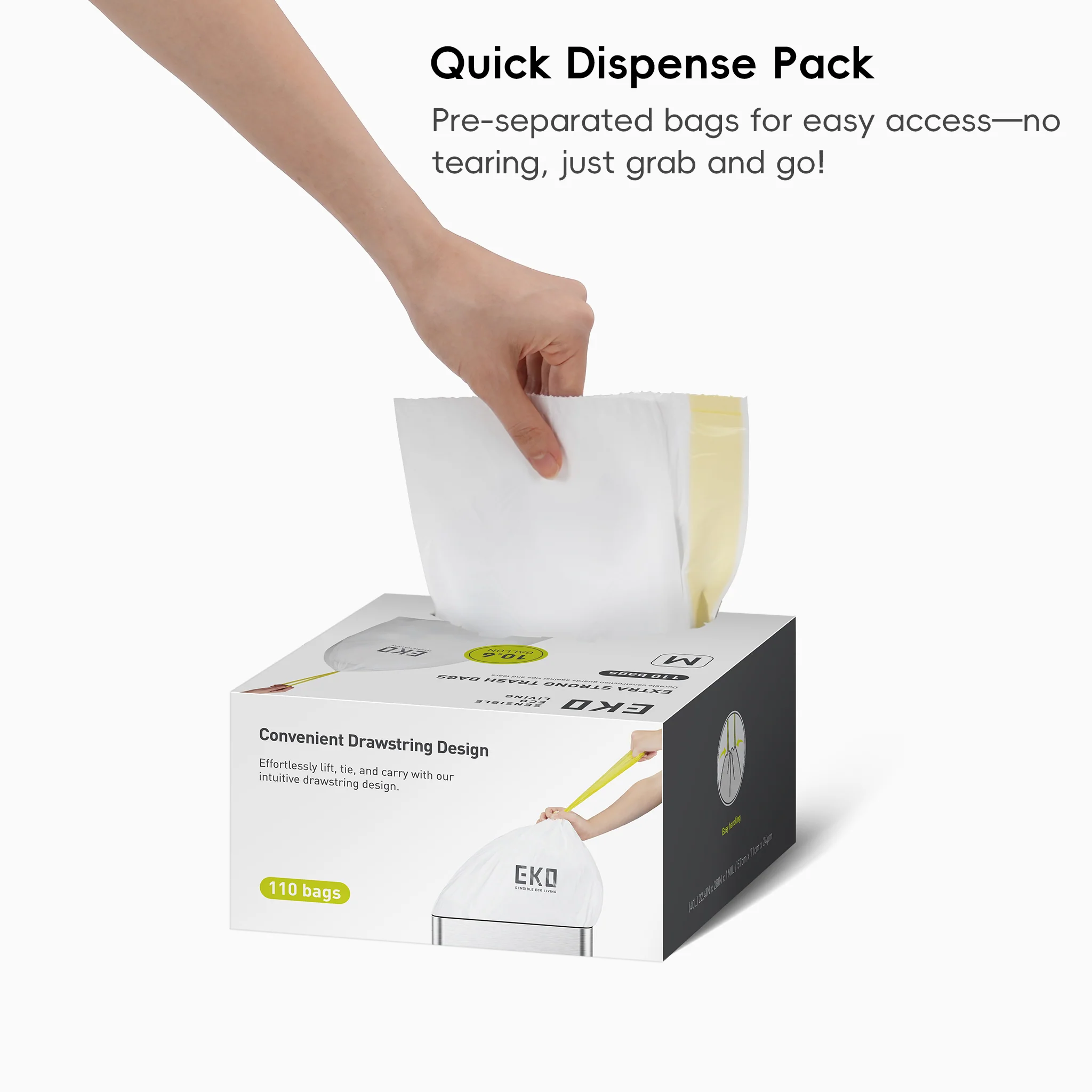 Code M -10.6 Gallon Easy-Dispense Roll Trash Bag - 110 Count - Image 9