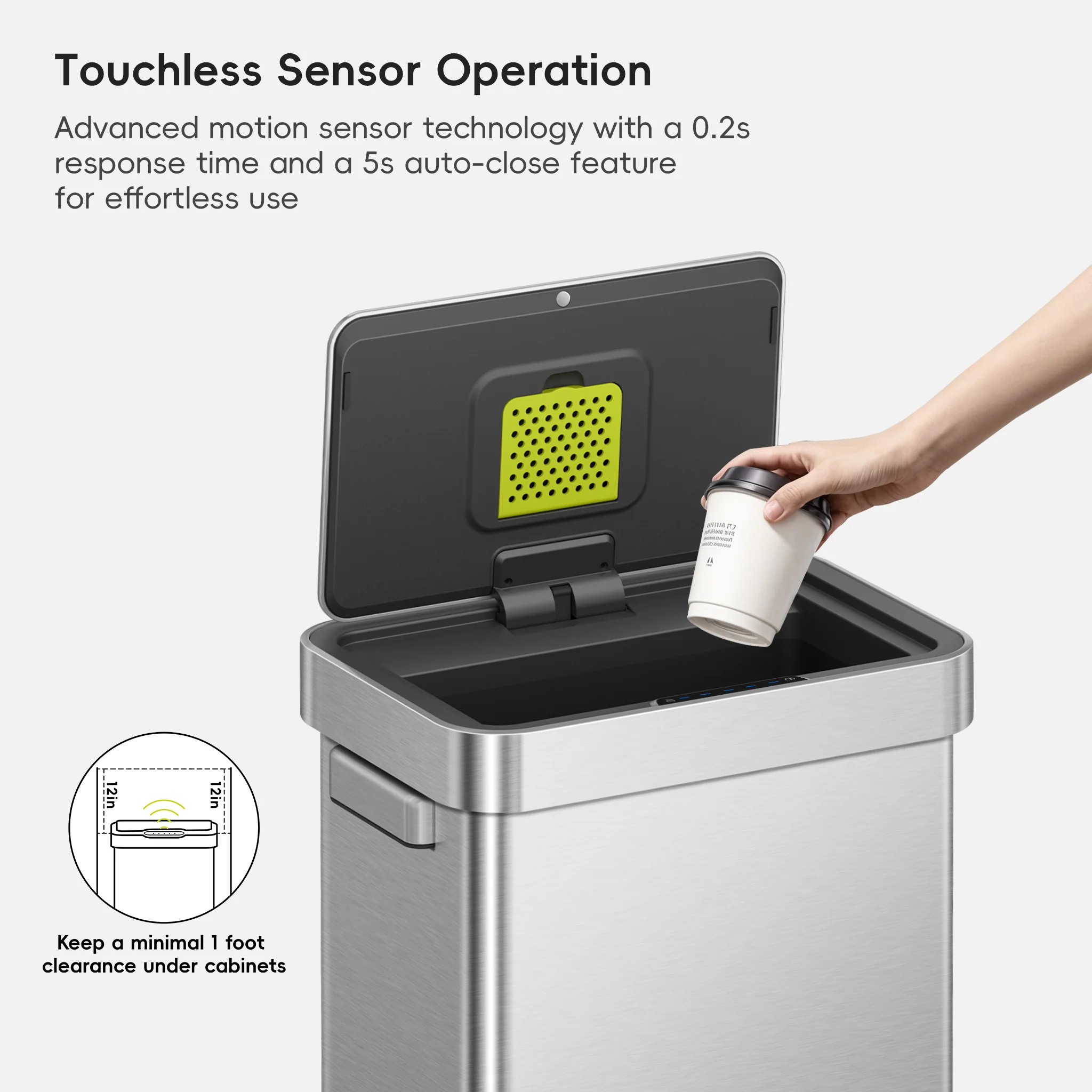 Deluxe Mirage-T 50 Liter / 13 Gallon Motion Sensor Can - Matte Stainless Steel - Image 3
