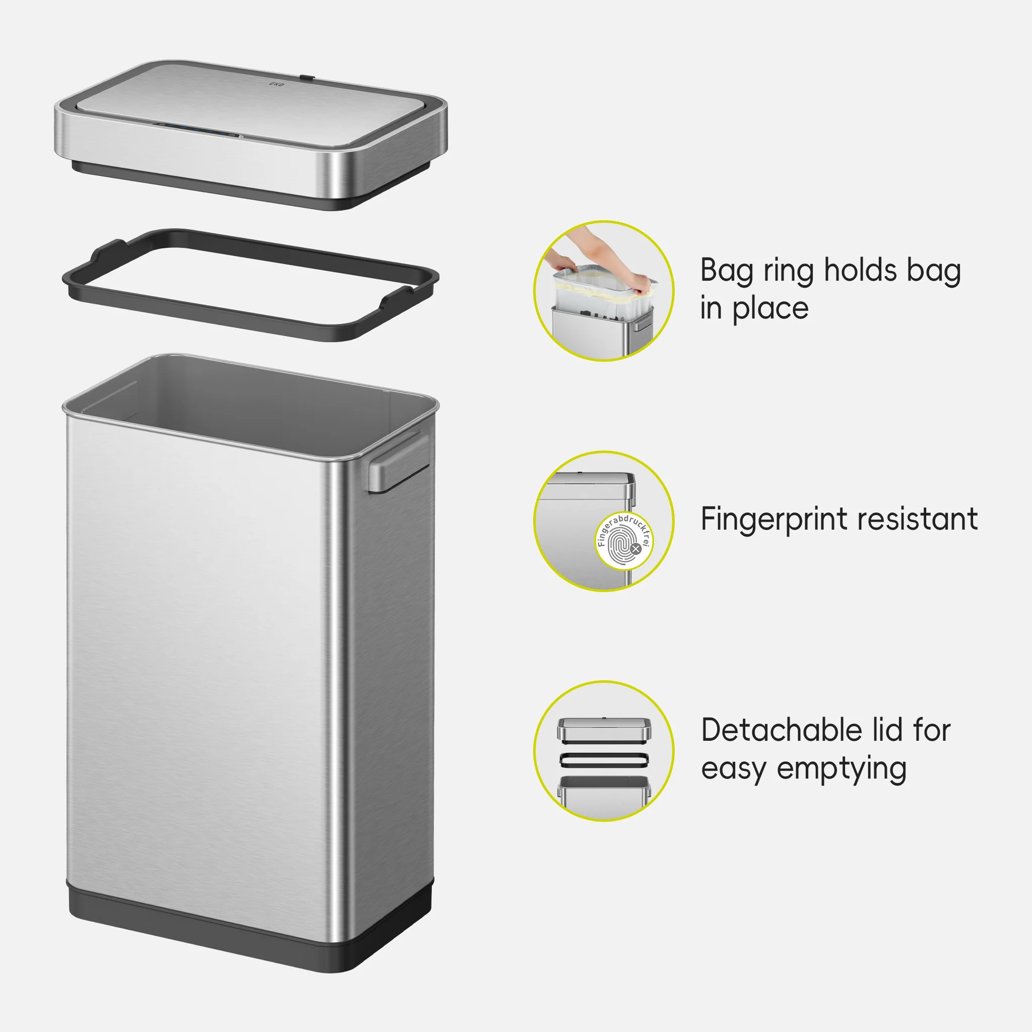 Deluxe Mirage-T 50 Liter / 13 Gallon Motion Sensor Can - Matte Stainless Steel - Image 4