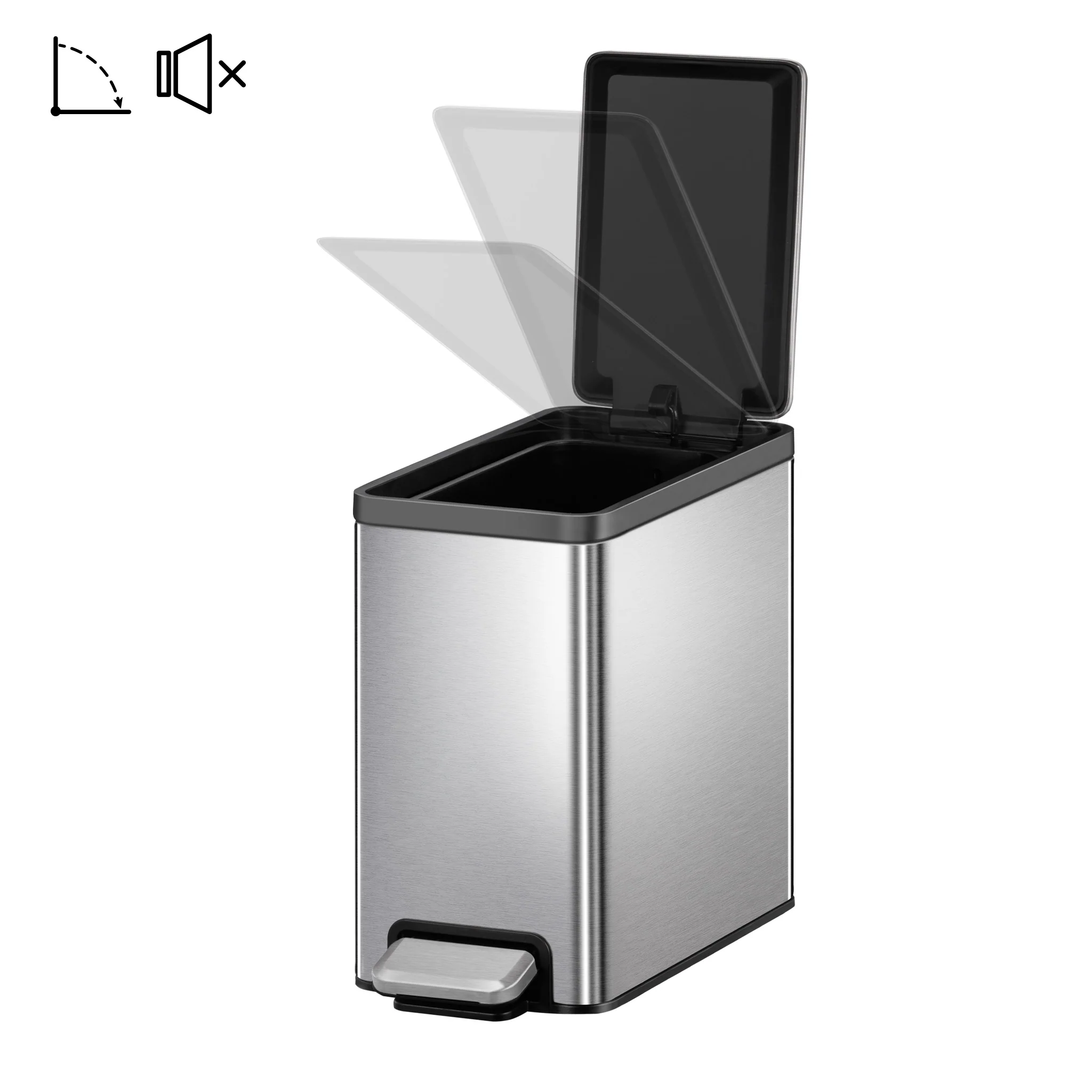 EcoCasa II Slim Step Can with Liner – 6L / 1.6 Gal - Stainless Steel - Image 2
