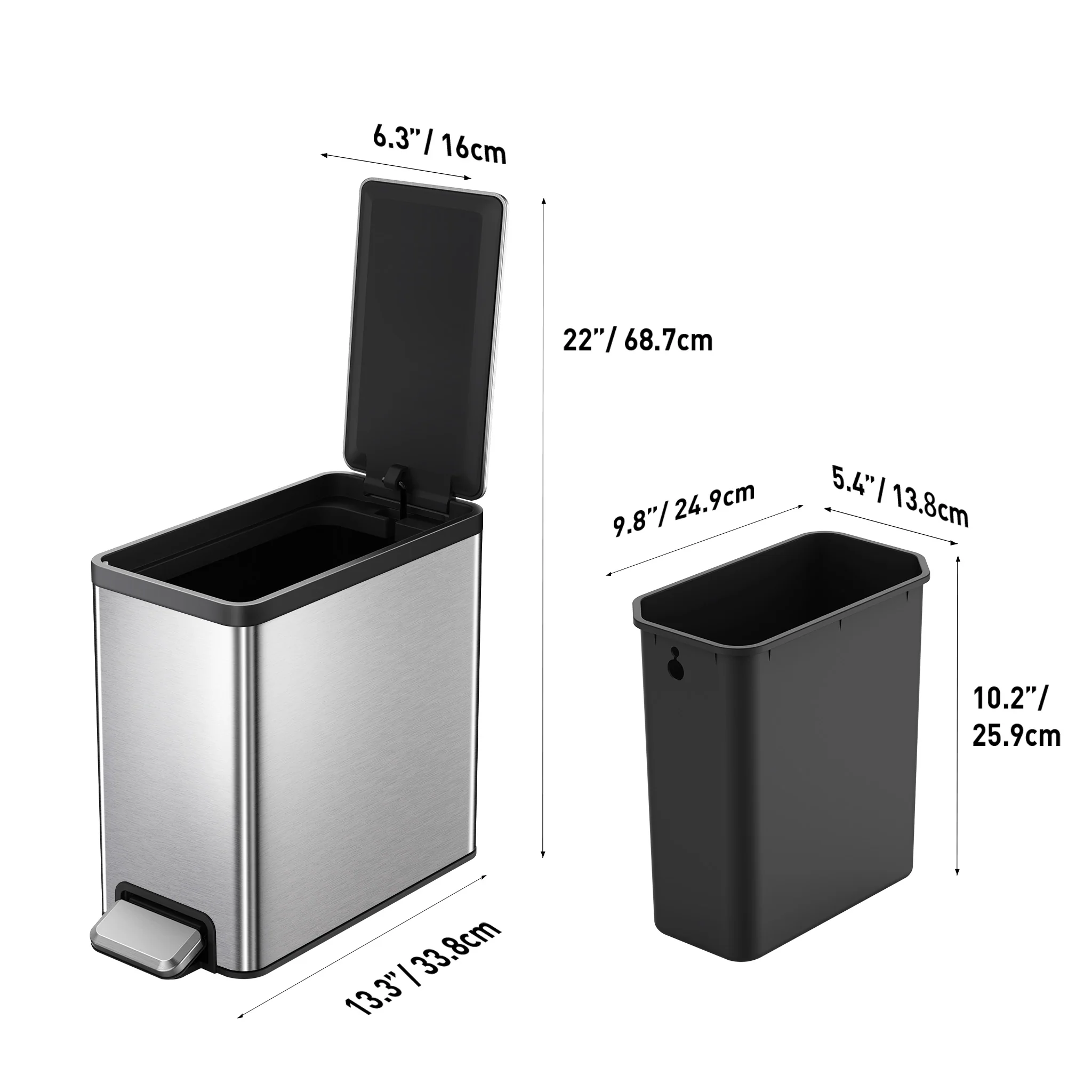 EcoCasa II Slim Step Can with Liner – 6L / 1.6 Gal - Stainless Steel - Image 3