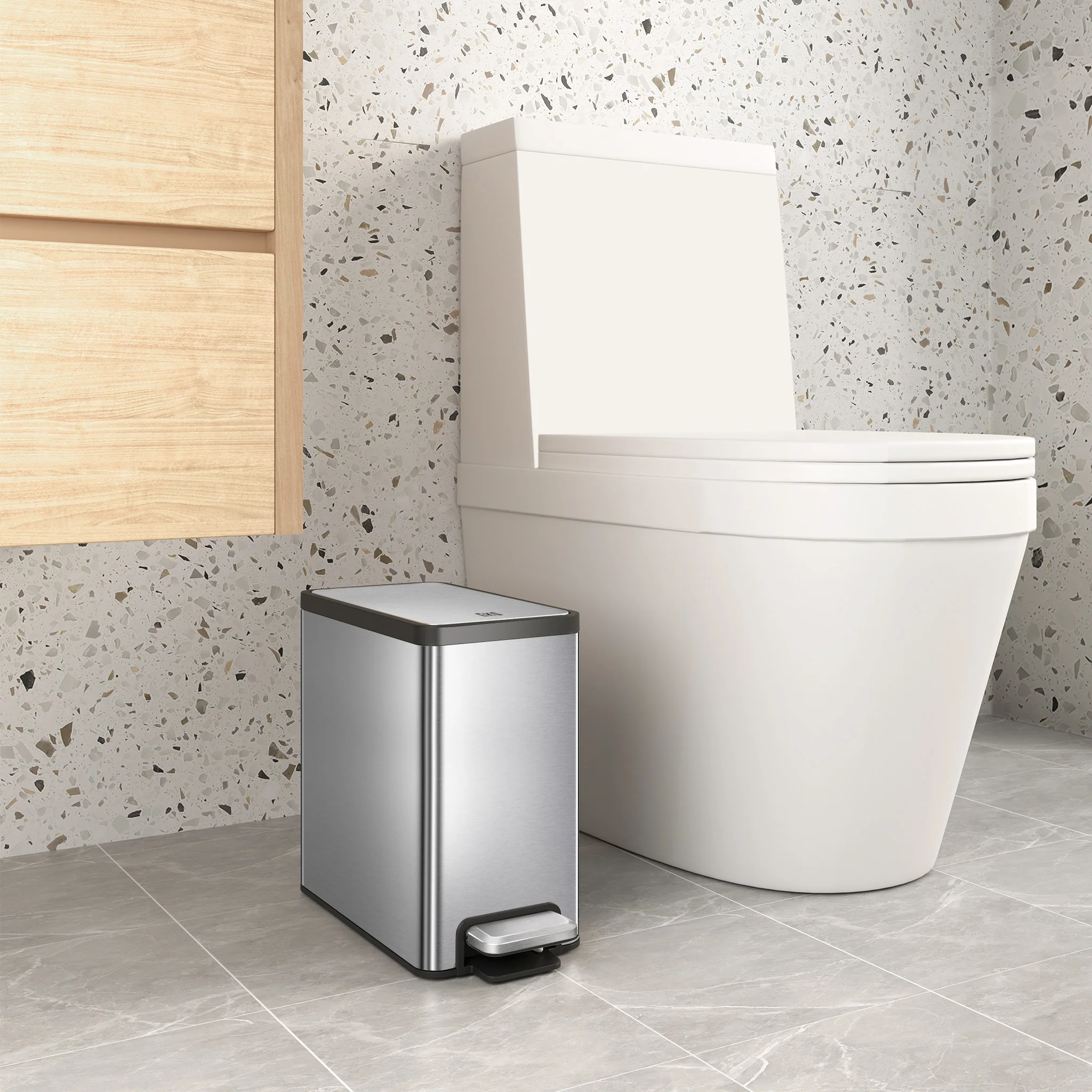 EcoCasa II Slim Step Can with Liner – 6L / 1.6 Gal - Stainless Steel - Image 4