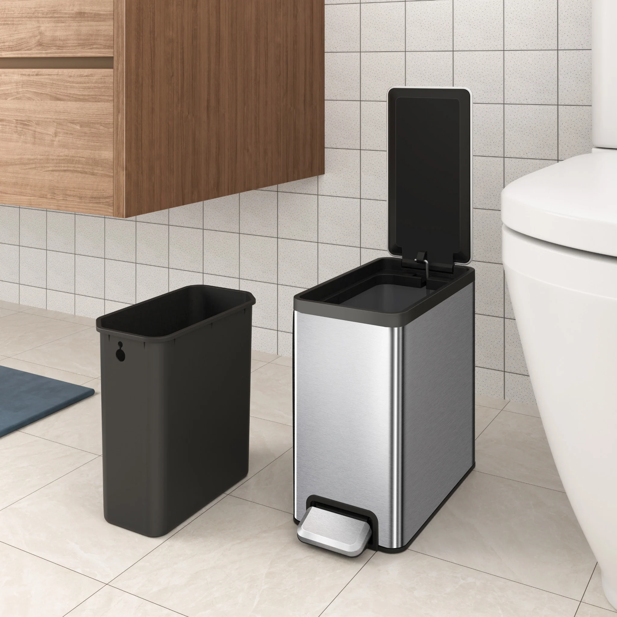 EcoCasa II Slim Step Can with Liner – 6L / 1.6 Gal - Stainless Steel - Image 6