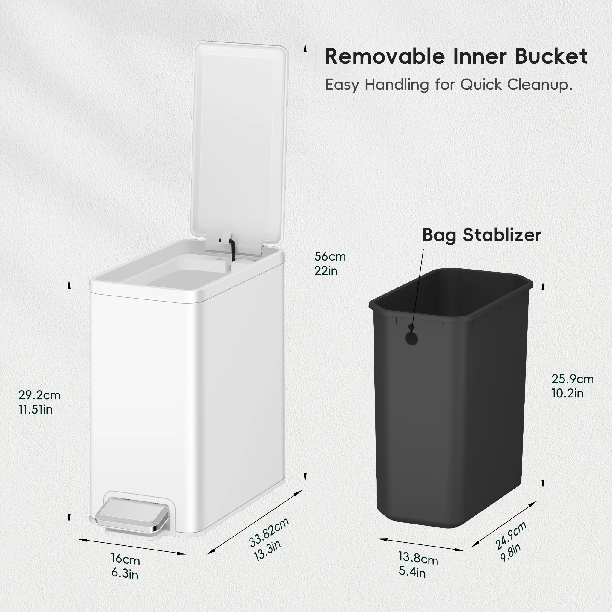EcoCasa II Slim Step Can with Liner – 6L / 1.6 Gal - Matte White - Image 3