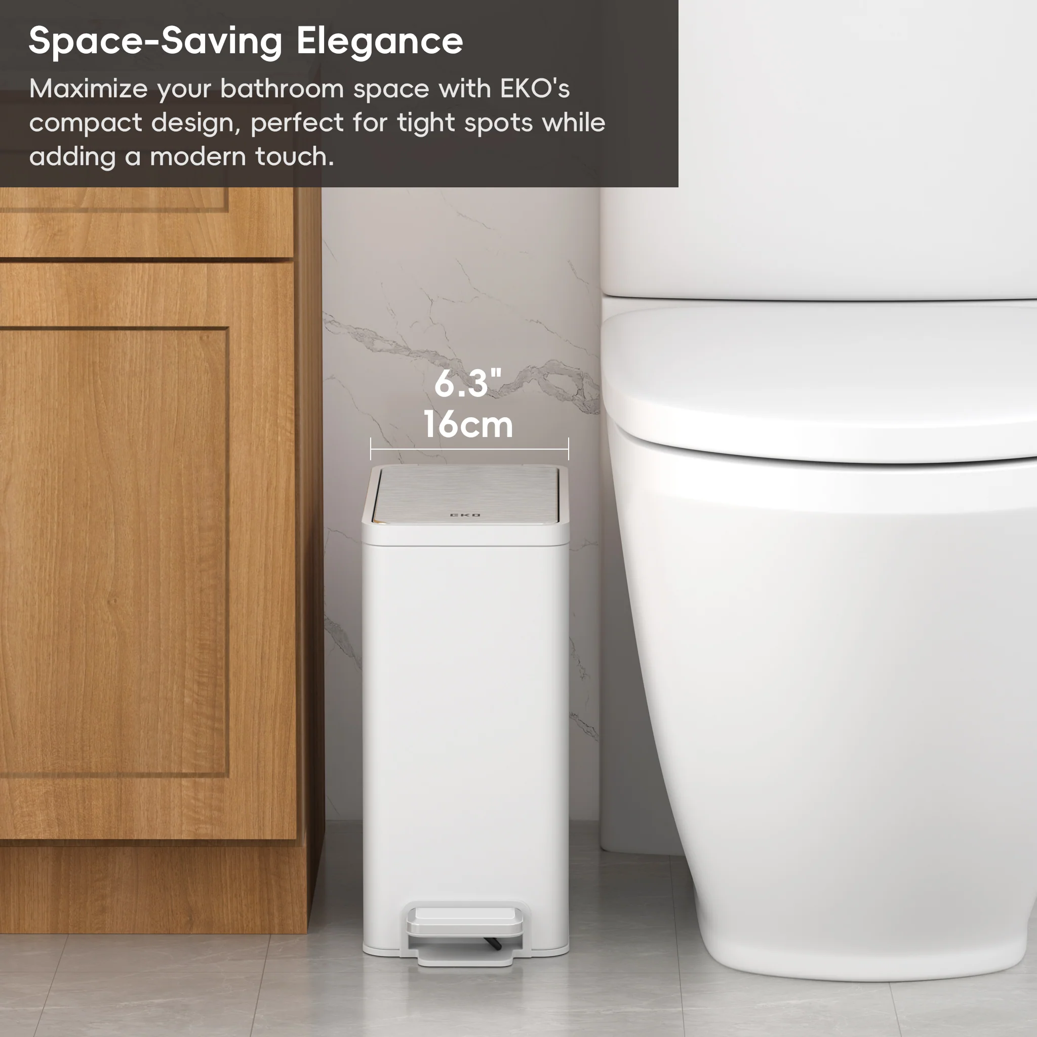 EcoCasa II Slim Step Can with Liner – 6L / 1.6 Gal - Matte White - Image 5