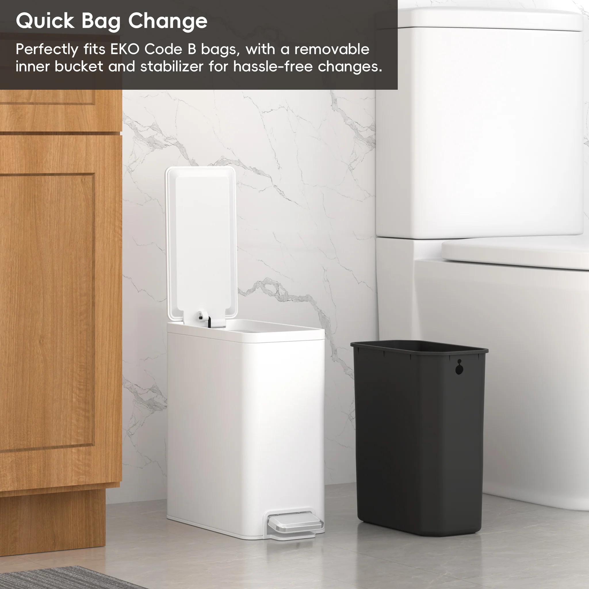 EcoCasa II Slim Step Can with Liner – 6L / 1.6 Gal - Matte White - Image 6