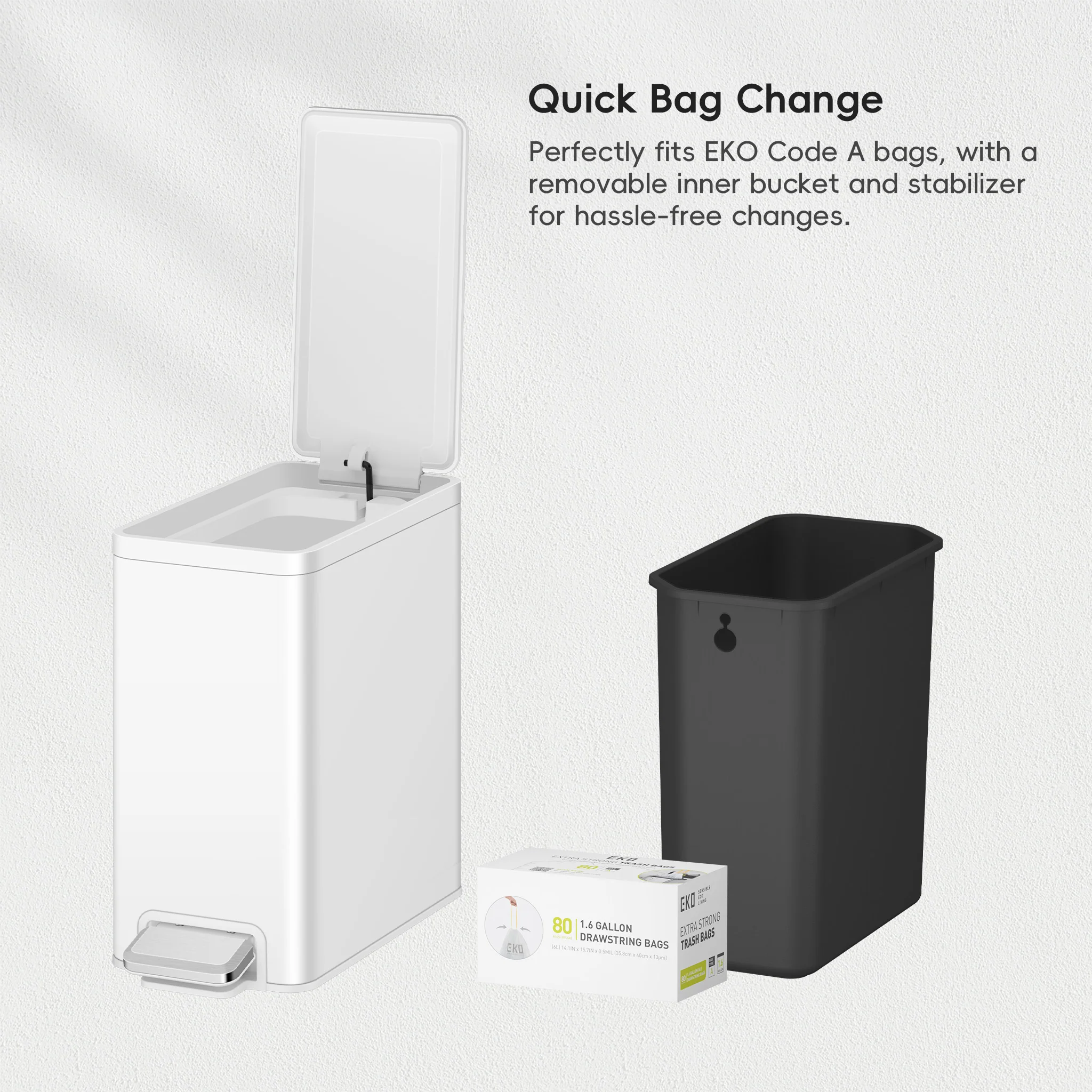 EcoCasa II Slim Step Can with Liner – 6L / 1.6 Gal - Matte White - Image 8
