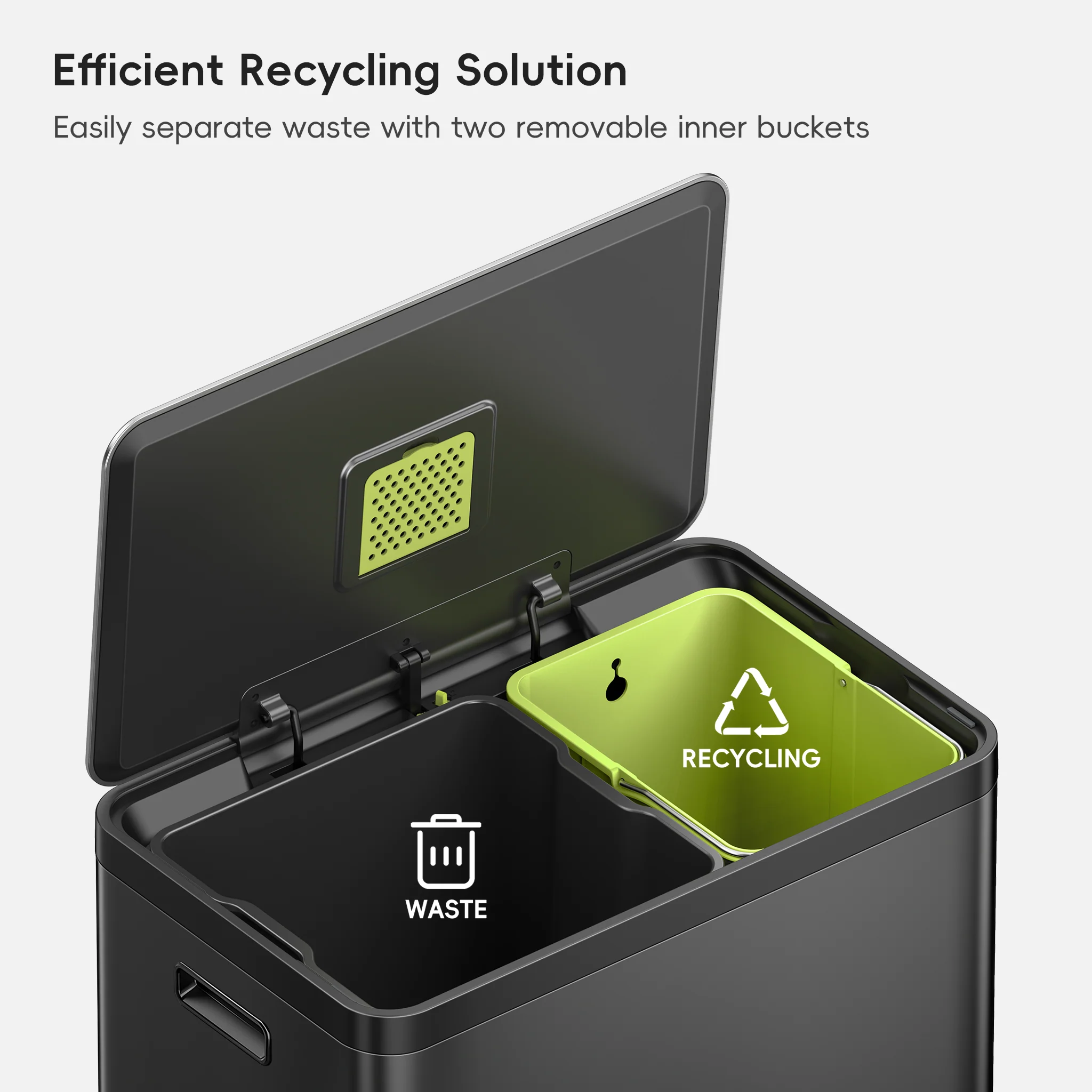 EcoCasa II Step Recycling Can - Dual Compartment 36L+24L-Matte Black - Image 3