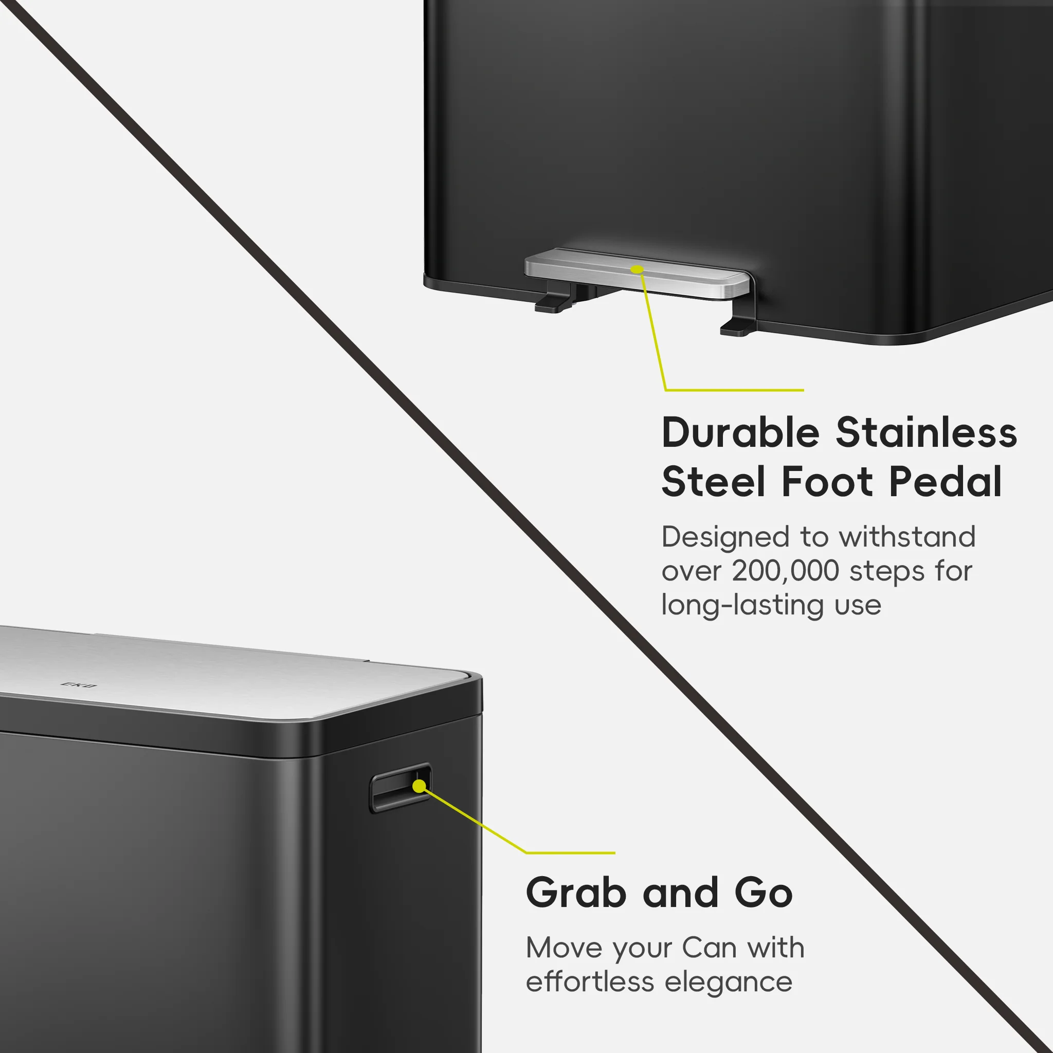 EcoCasa II Step Recycling Can - Dual Compartment 36L+24L-Matte Black - Image 4