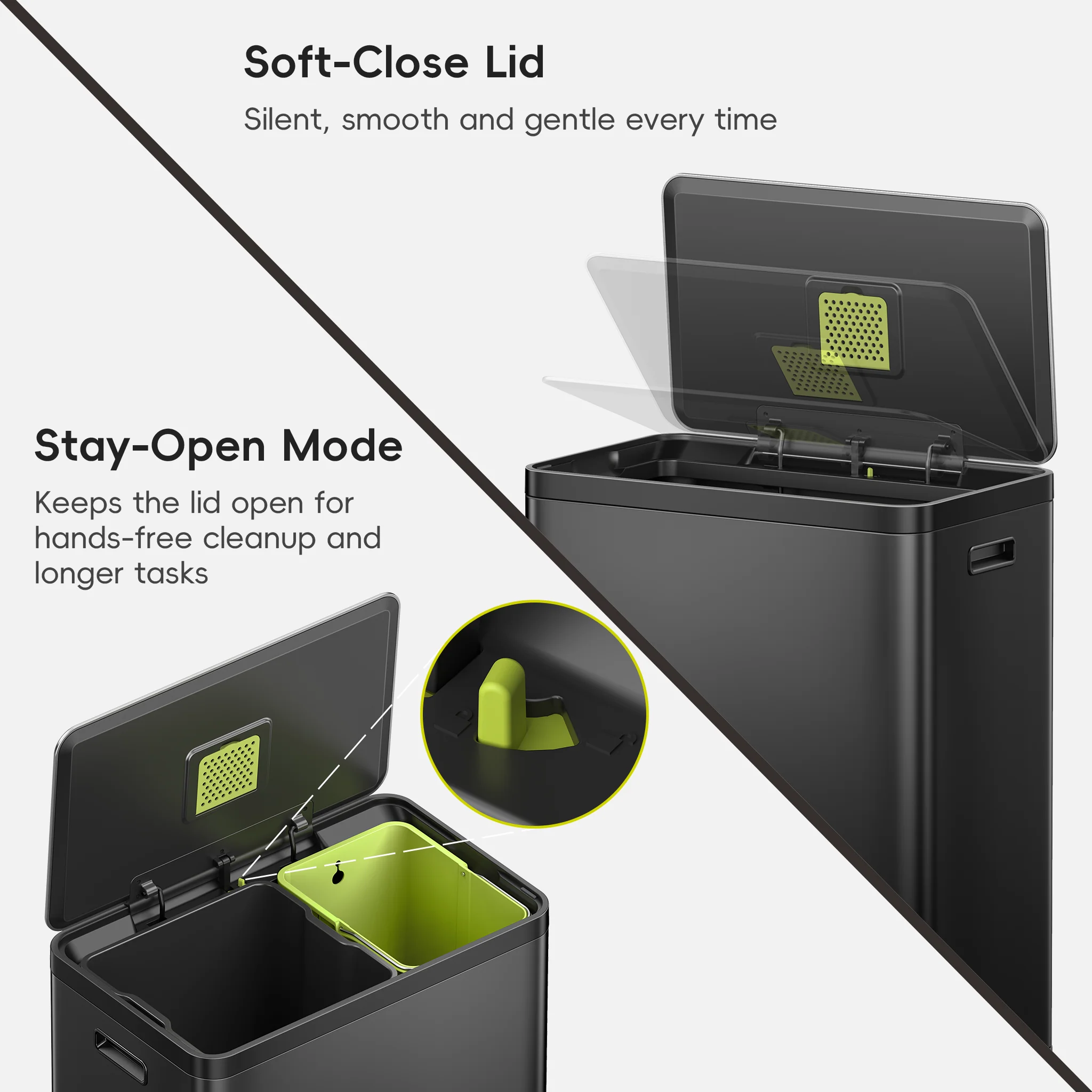 EcoCasa II Step Recycling Can - Dual Compartment 36L+24L-Matte Black - Image 6