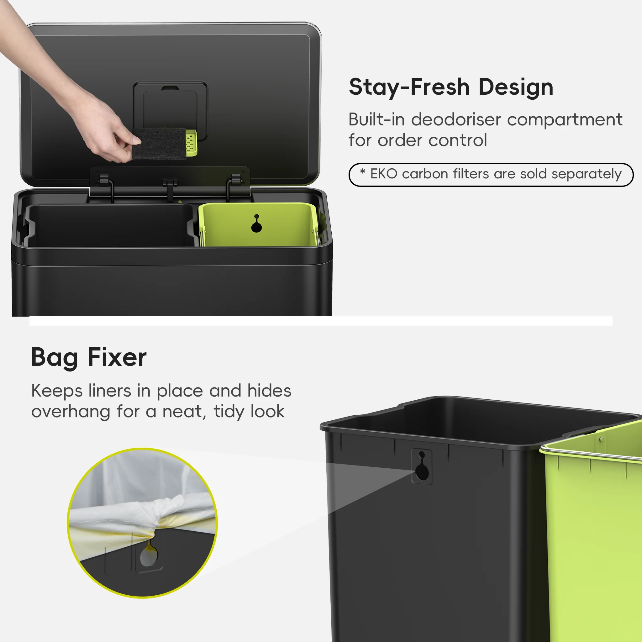EcoCasa II Step Recycling Can - Dual Compartment 36L+24L-Matte Black - Image 7