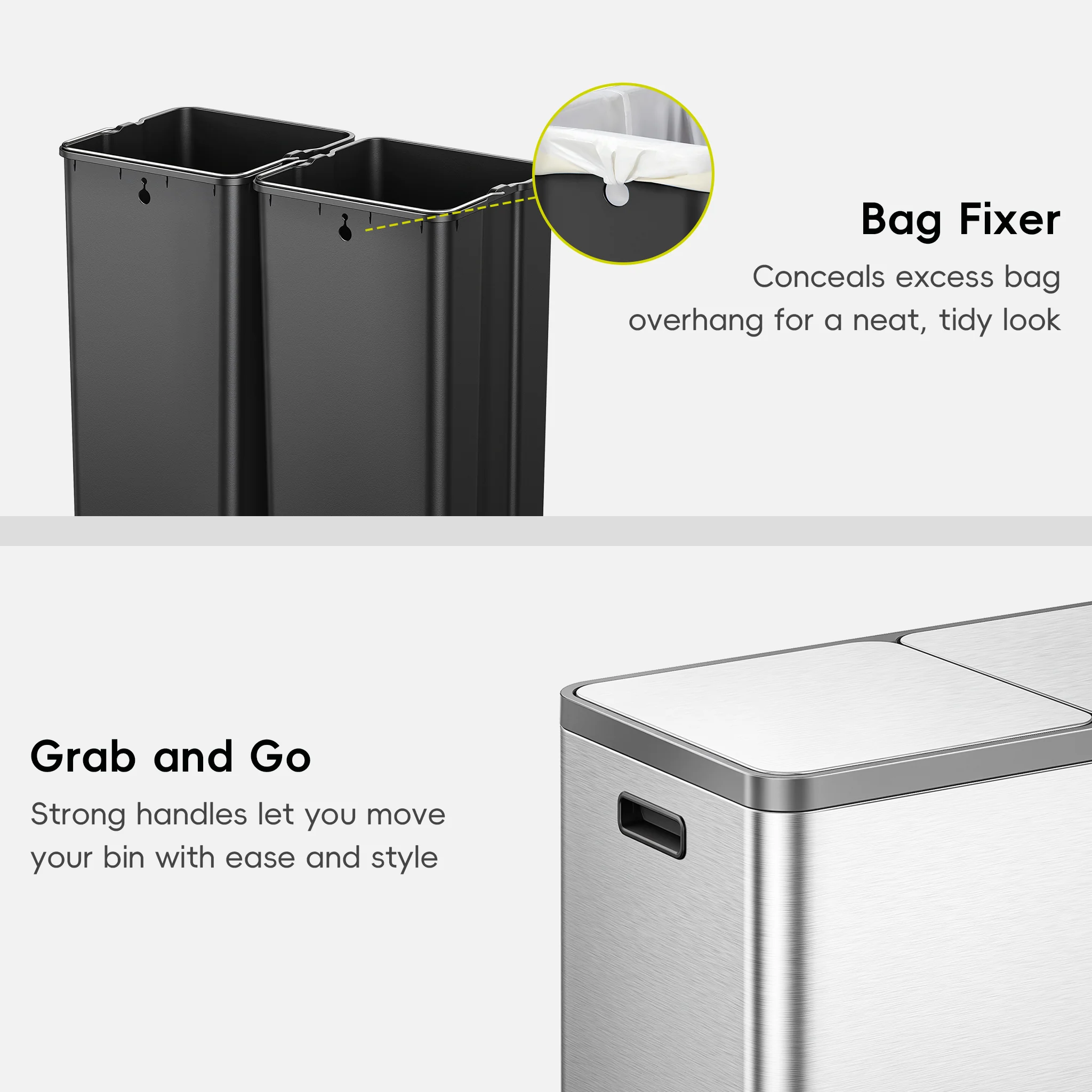 EcoCasa Plus 2 x 10.6 Gal Dual Recycling Trash Can for Kitchen - Image 7