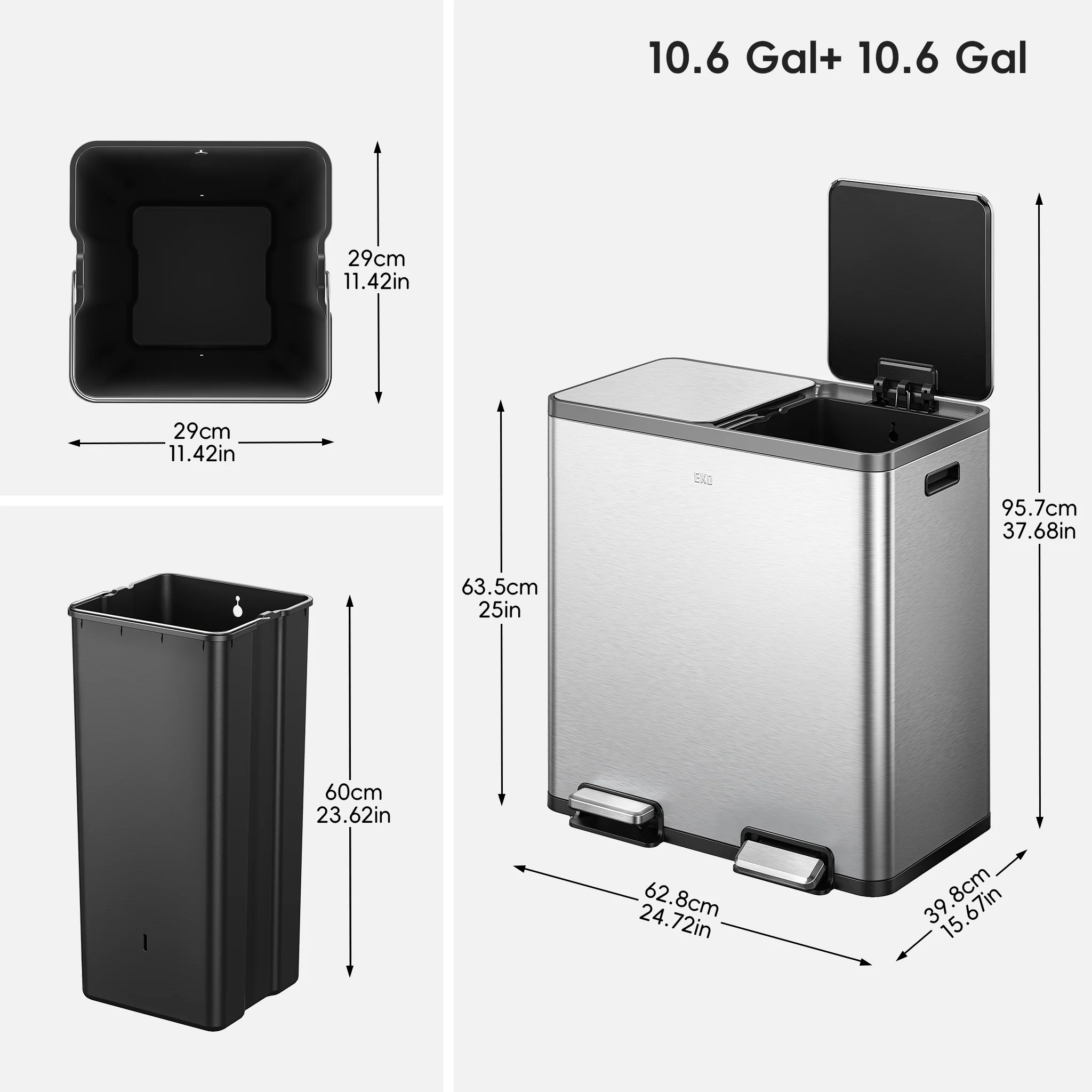 EcoCasa Plus 2 x 10.6 Gal Dual Recycling Trash Can for Kitchen - Image 9