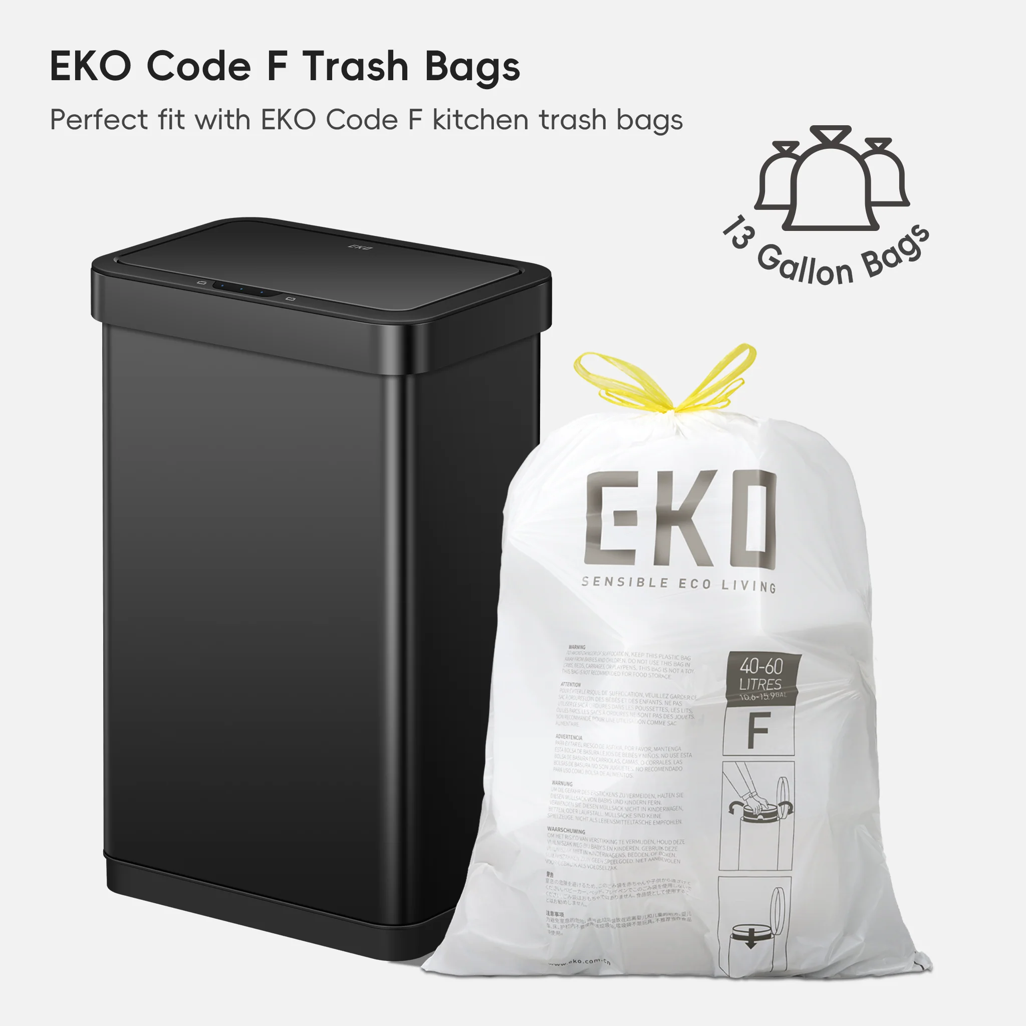 EcoNova 50 Liter / 13 Gallon Motion Sensor Trash Can - Matte Black - Image 10